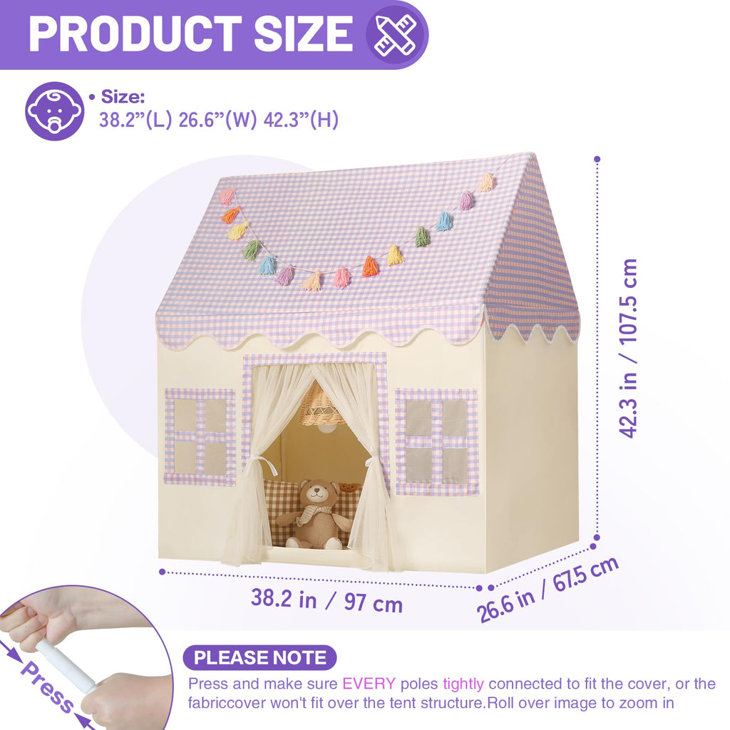 Kids Play Tent Indoor: with Mat, Tassel Garland, Star Lights - Girl Tent Indoor Playhouse for Kids Toys for Boy Girl Birthday Gift
