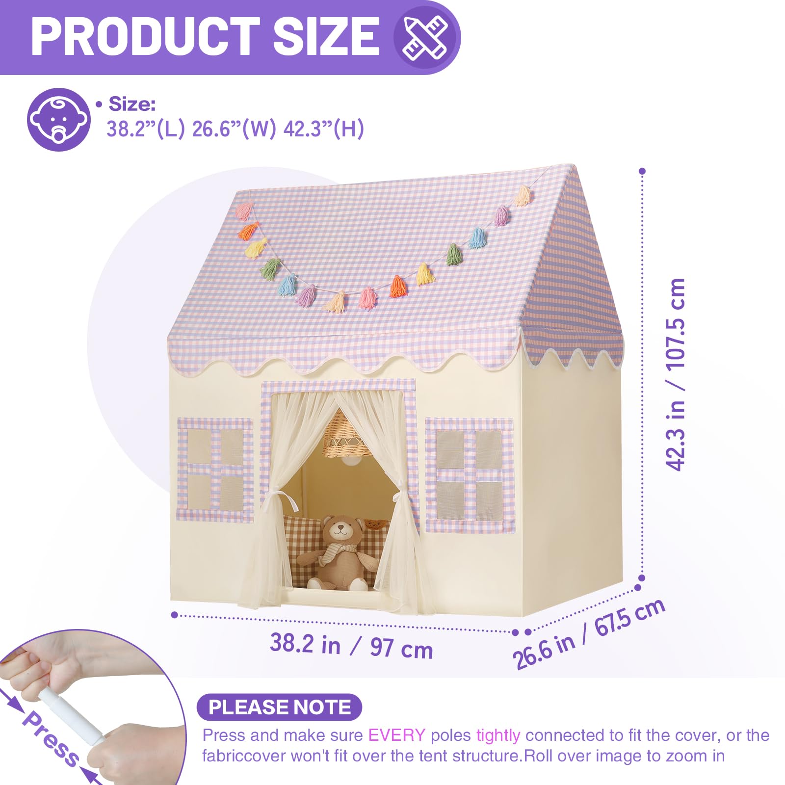 Kids Play Tent Indoor: with Mat, Tassel Garland, Star Lights - Girl Tent Indoor Playhouse for Kids Toys for Boy Girl Birthday Gift
