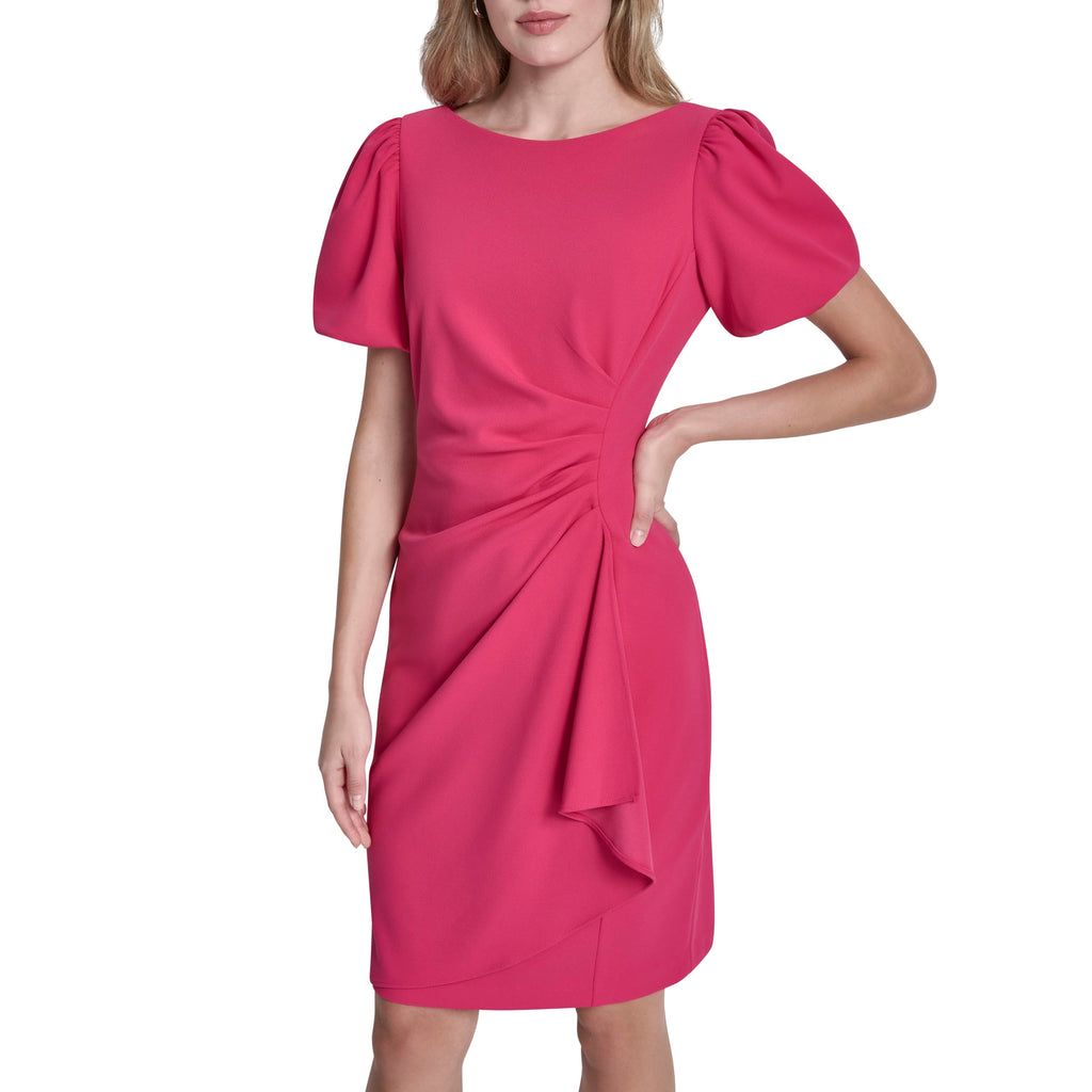 DKNY Women's Short Sleeve Boat Neck Side Ruched Dress