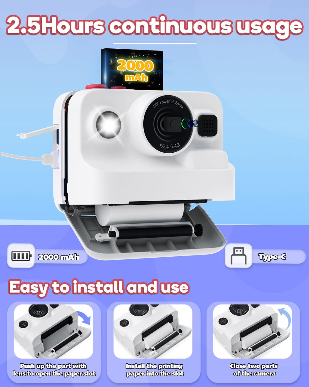 Dylanto Kids Camera Instant Print,1080P Kids Instant Cameras that Print Photos,Christmas Birthday Gifts for Girls Age 3-12,Portable Toy for 3 4 5 6 7 8 9 10 Year Old Girls Boys Pink