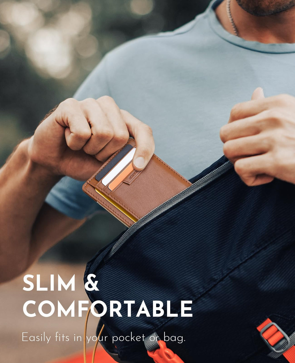 Slim Minimalist Front Pocket RFID Blocking Leather Wallets for Men and Women - Carbon Fiber Black