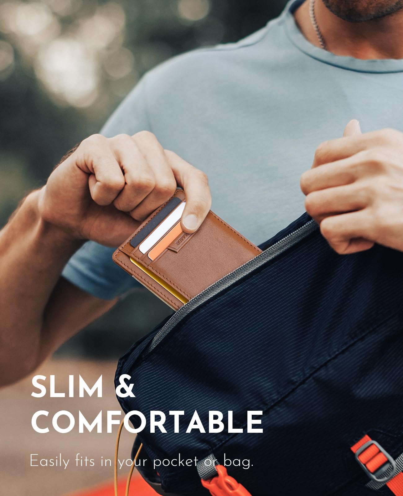 Slim Minimalist Front Pocket RFID Blocking Leather Wallets for Men and Women - Carbon Fiber Black