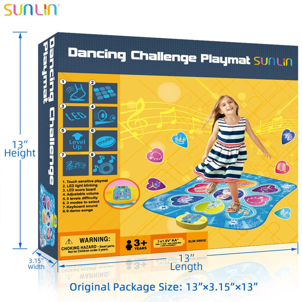 SUNLIN Dance Mat - Rhythm Step Play Mat - Dance Game Toy Pad with LED Lights, Gift for Kids Girls 3-12, Adjustable Volume, Built-in Music, 3 Challenge Levels