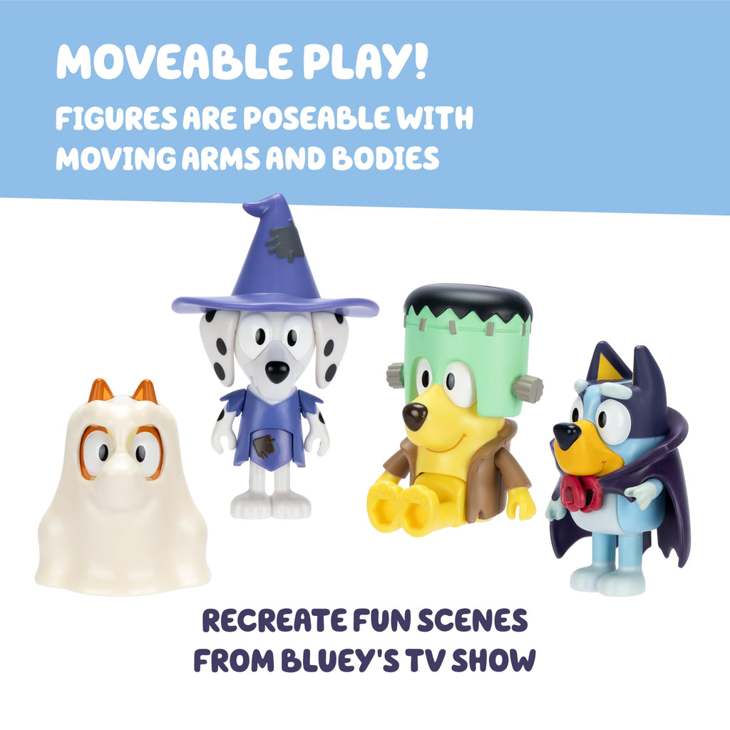 Bluey Family Figure Pack of 4, Robust Poseable Character Toys with Bingo, Chilli, and Bandit Figures, Toddler-Sized Animal Figurines for Kids Ages 3+