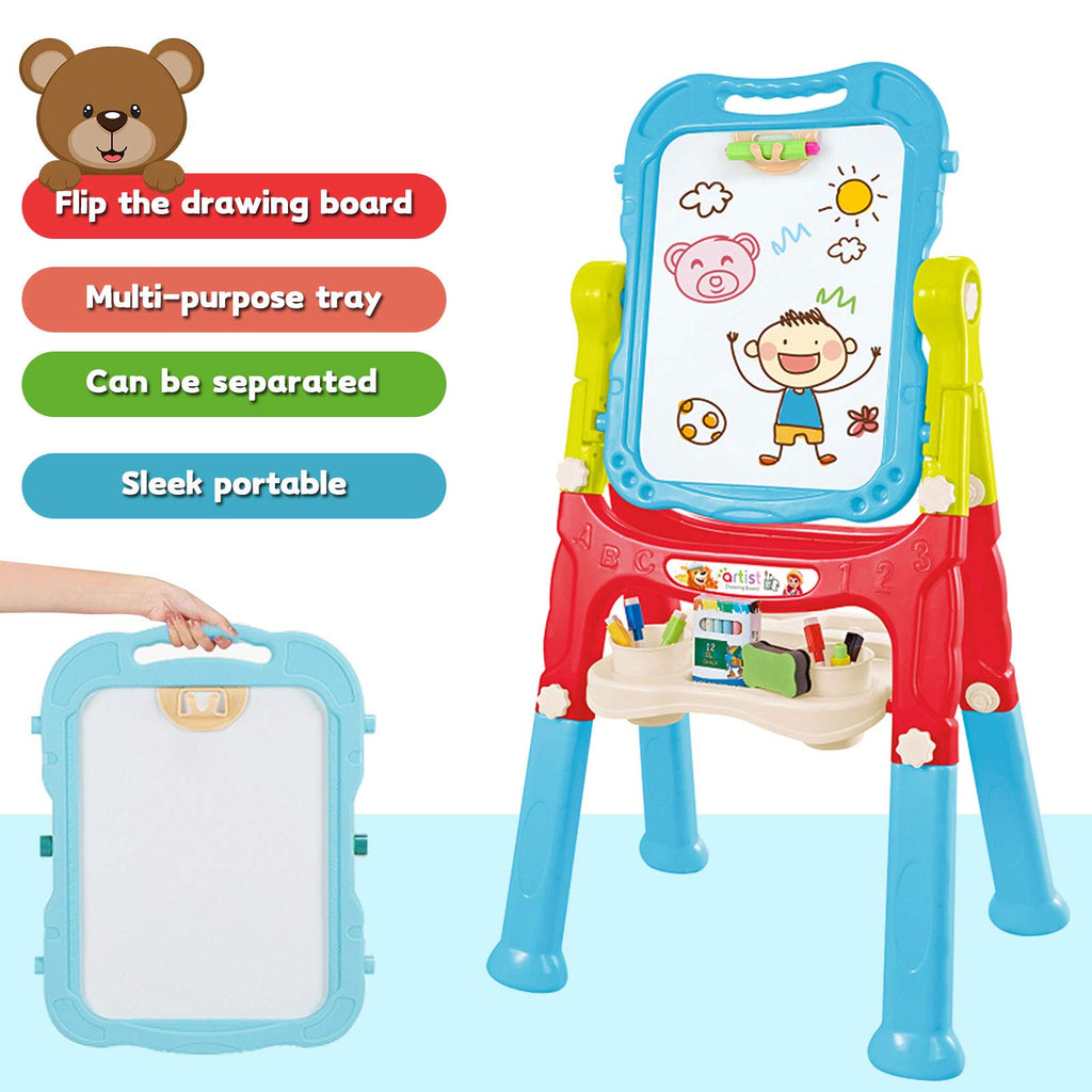 Mojitodon Art Easel for Kids, Adjustable Standing Rotatable Double Sided Easel with Painting Accessories for Toddlers Boys and Girls-Pink