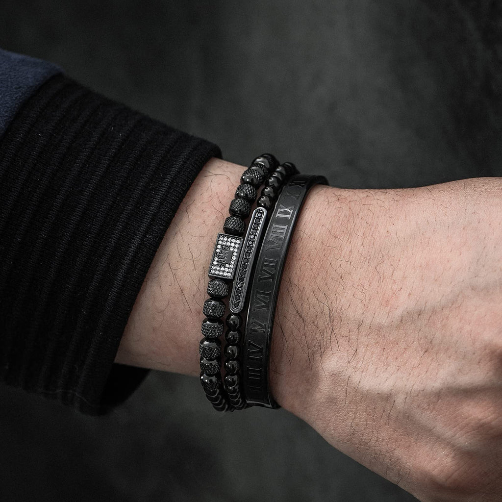 3PCS Stainless Steel Bracelets for Men Gold Roman Numeral Bangle Bracelet Twisted Cable Bracelet Adjustable Cuff Bracelet Mens Luxury Jewelry Bracelets Gifts