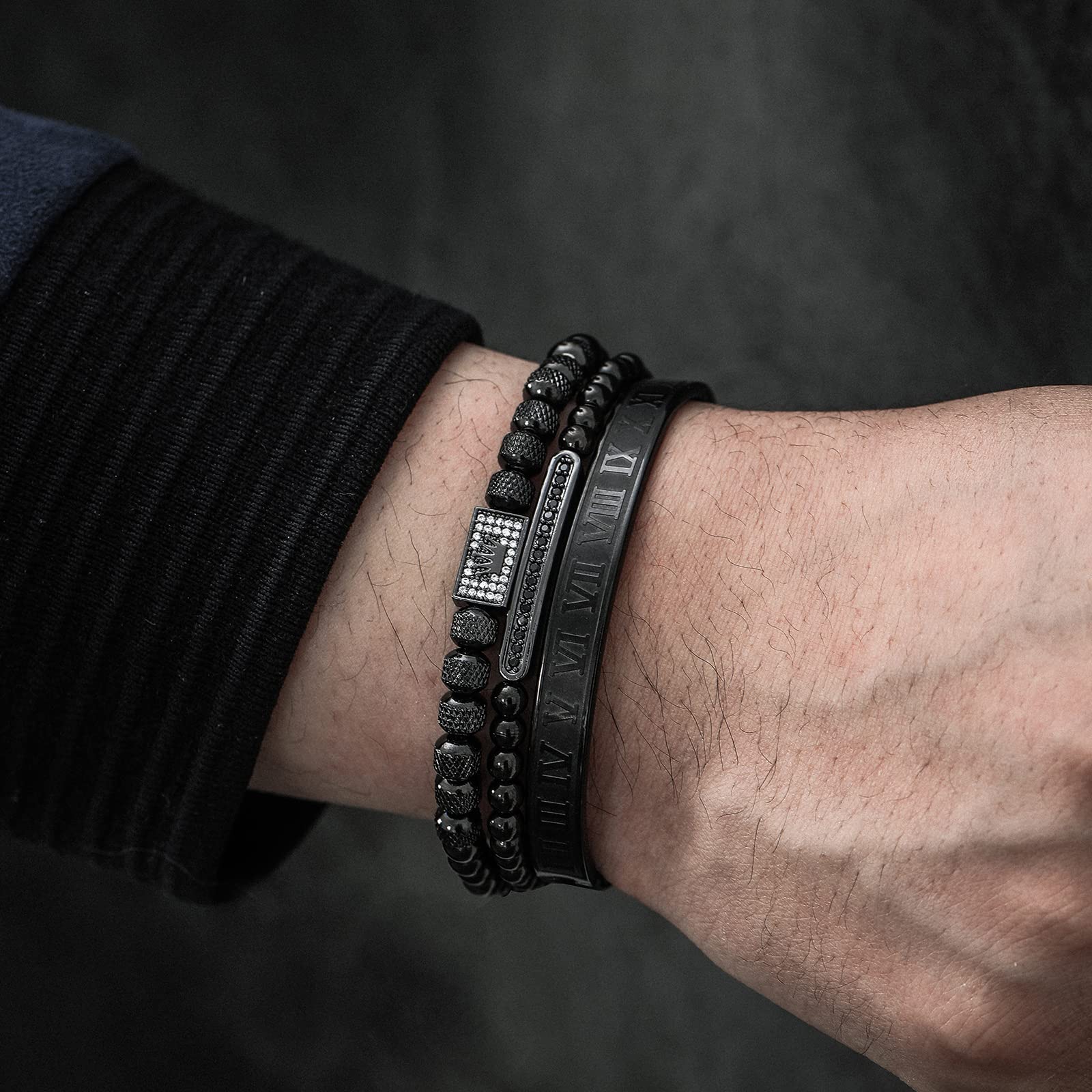 3PCS Stainless Steel Bracelets for Men Gold Roman Numeral Bangle Bracelet Twisted Cable Bracelet Adjustable Cuff Bracelet Mens Luxury Jewelry Bracelets Gifts