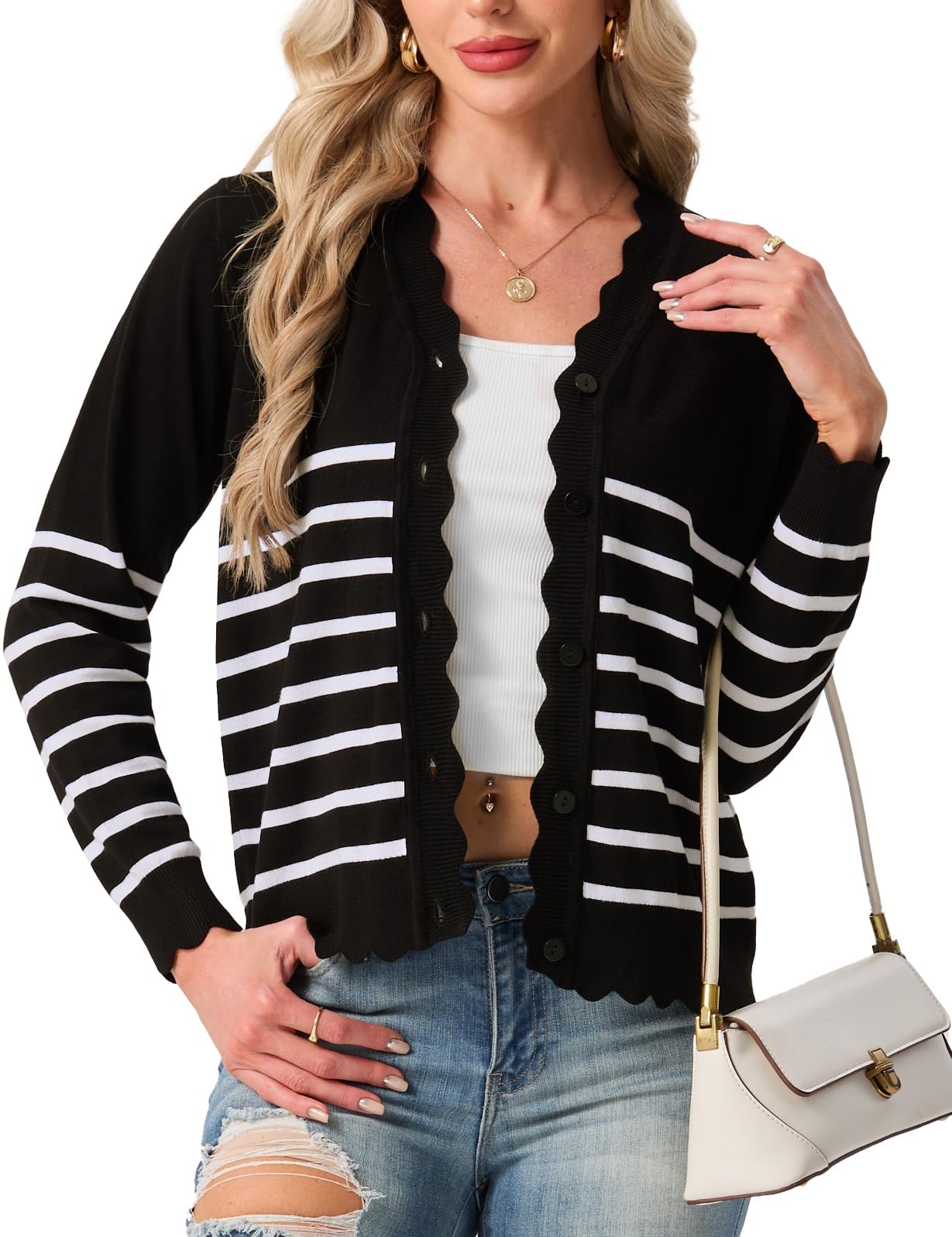 GRECERELLE Women's Long Sleeve V-Neck Button Down Cardigan Knit Shrugs Sweater