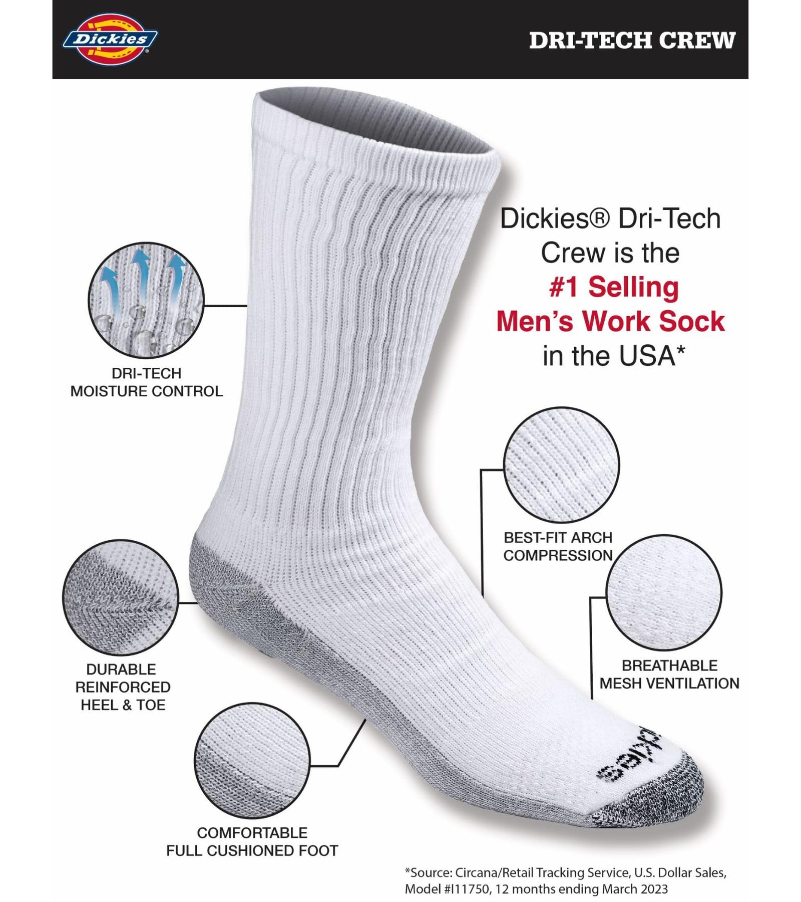 Men's Dri-tech Original Moisture Control Crew Socks, Available in M-xxl (6, 12, 18 Pairs)