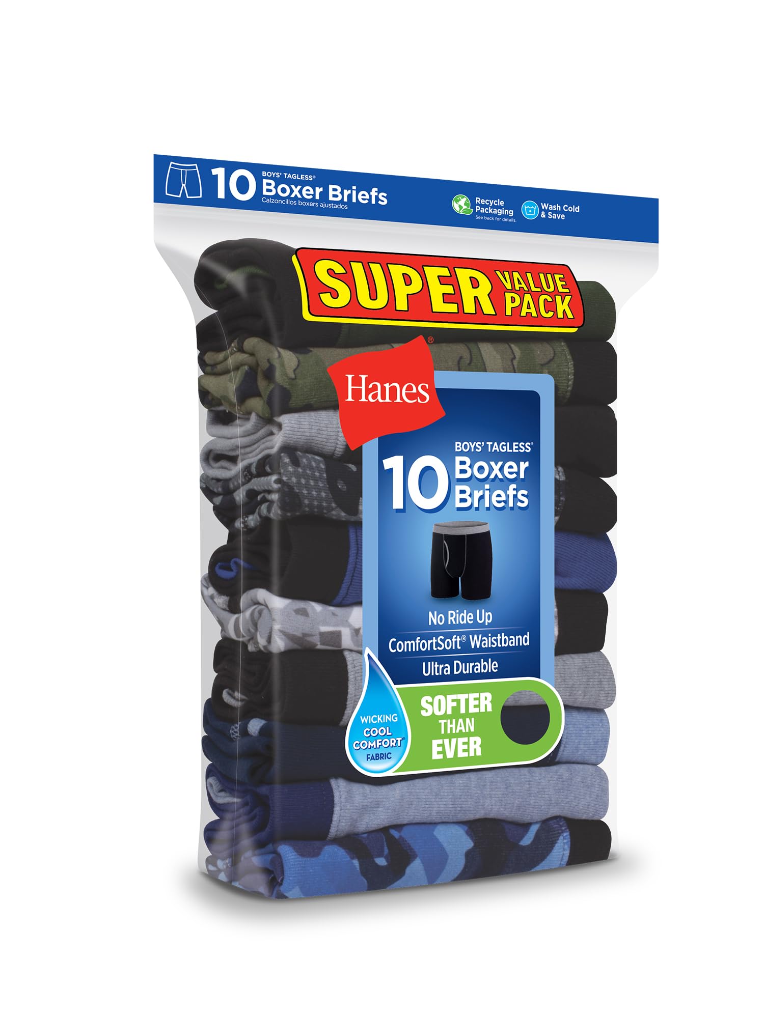 Hanes Boys' Underwear, Boxer Briefs for Boys and Toddlers, Soft Cotton, 7 and 10 Packs