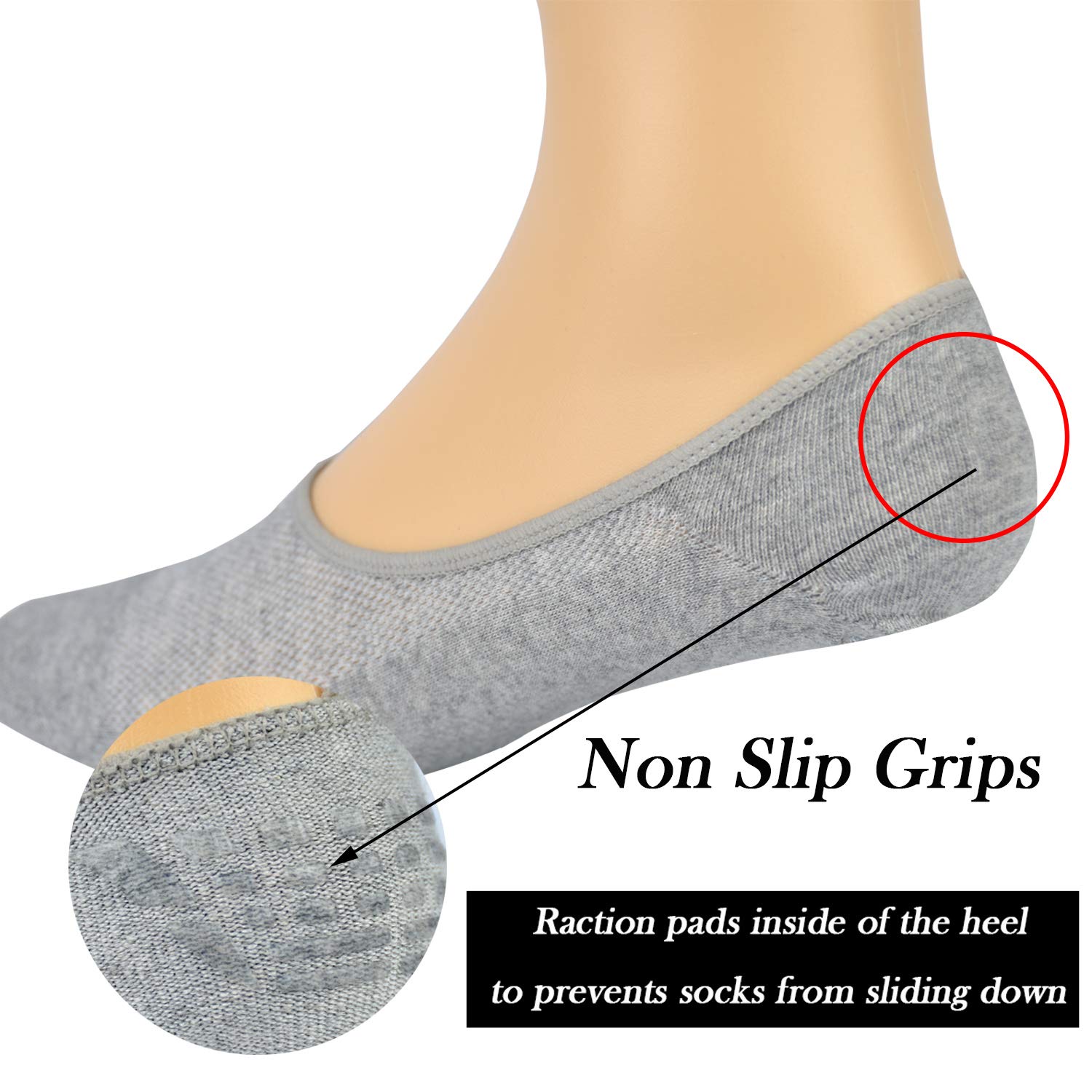 Genuine Mens No Show Socks, Loafer Sneakers Low Cut Cotton Socks With Non Slip Grips