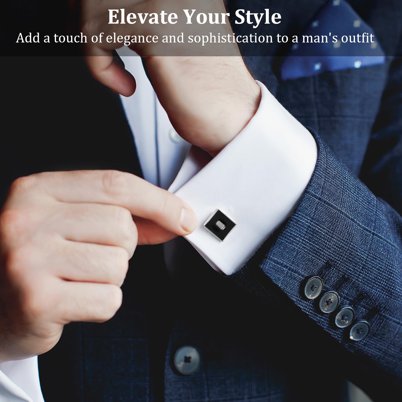 4 Pairs Cufflinks for Men Classic Tone Cuff Links Fashion Men Cufflinks Gold/Sliver Striped Disc Square Rectangle Cuff Links for Business Wedding Party Gift Box