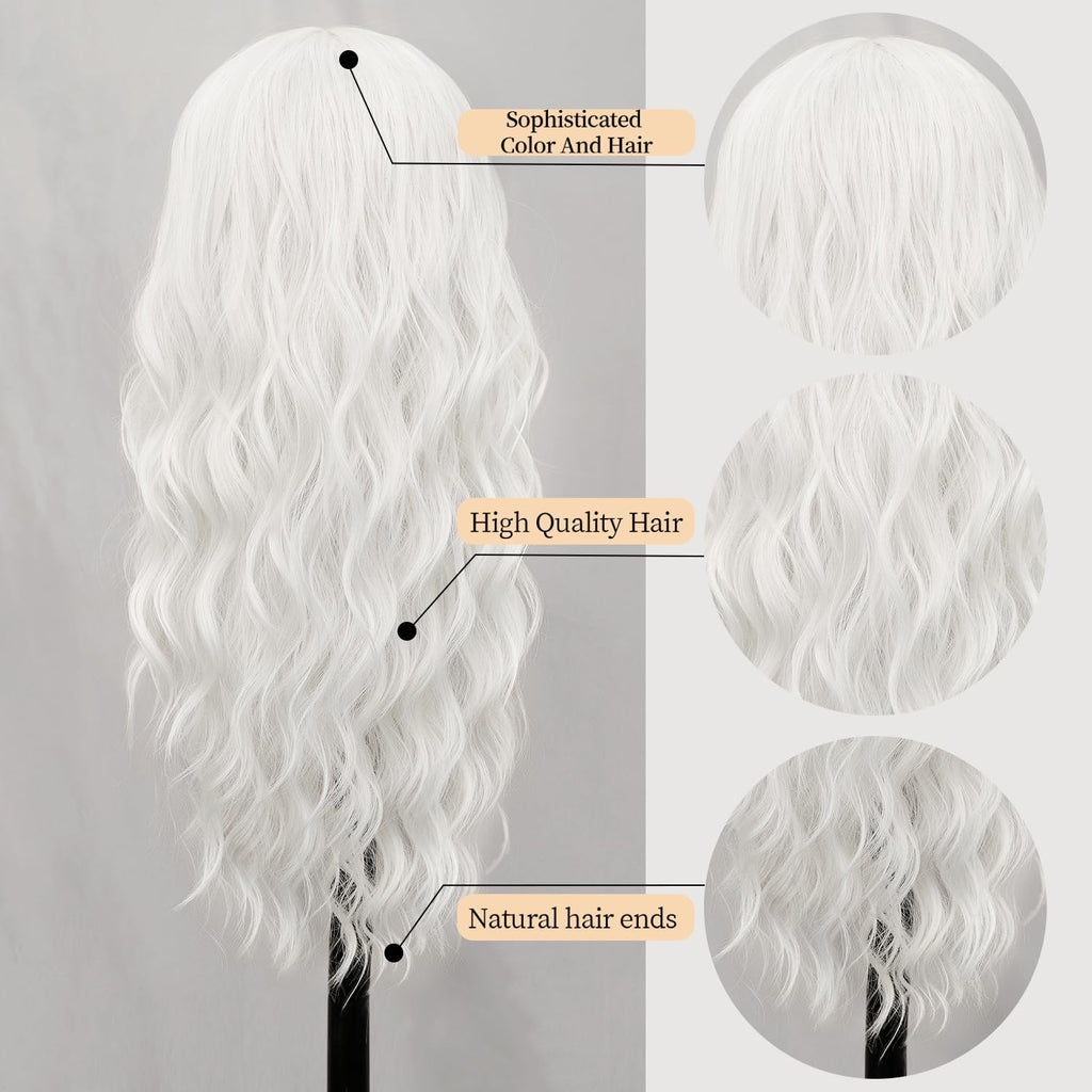 Long Brown Mixed Blonde Wavy Wig 4x1 Lace Natural Hairline Middle Part Curly Heat-Resistant Synthetic Fiber for Women & Beginners Daily Party Use 26In