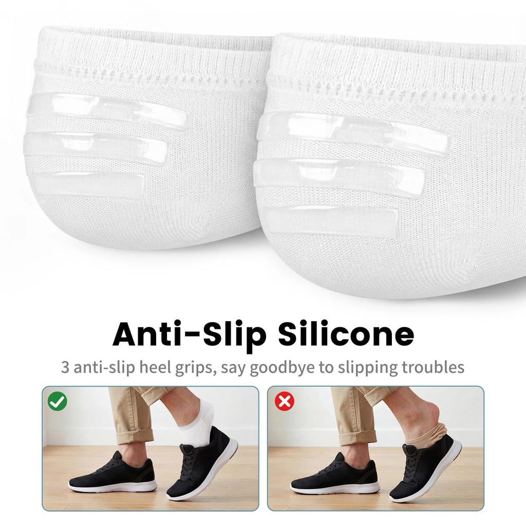 No Show Socks Men, Low Cut Ankle Short Casual Cotton Socks with Non Slip Grips 6-10/11-13