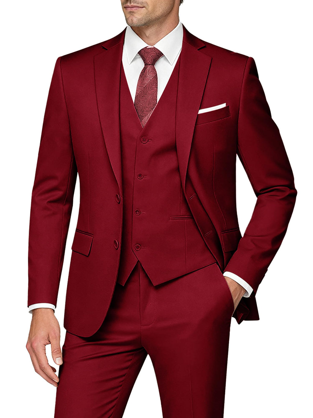 Men's Slim Fit 3 Piece Suits Two Button Blazer Vest & Pants Tuxedo Set for Business Wedding Party
