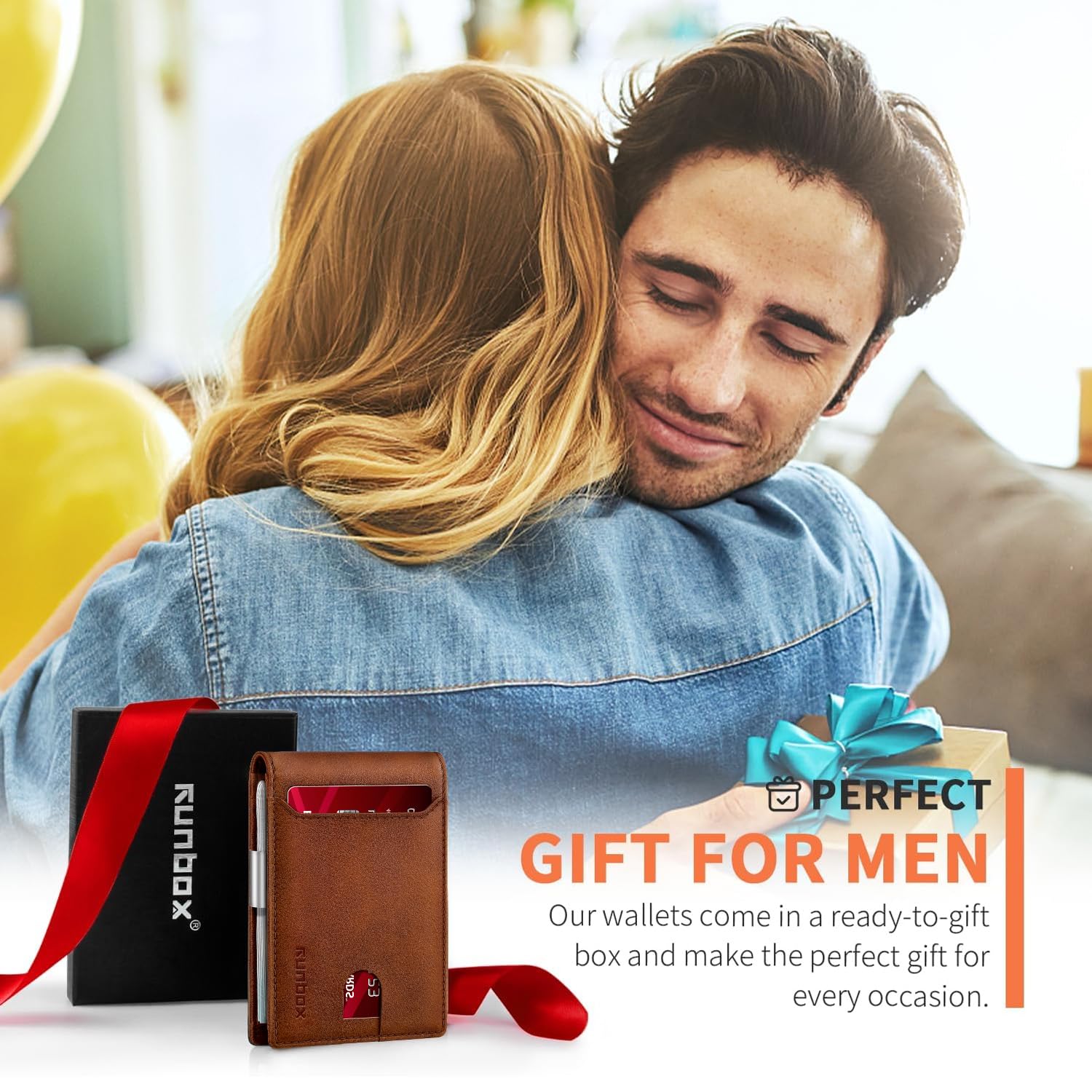 Slim Wallets for Men - Leather Money Clip Mens Wallet - RFID Blocking Front Pocket Bifold Wallet - Thin Credit Card Holder with Gift Box