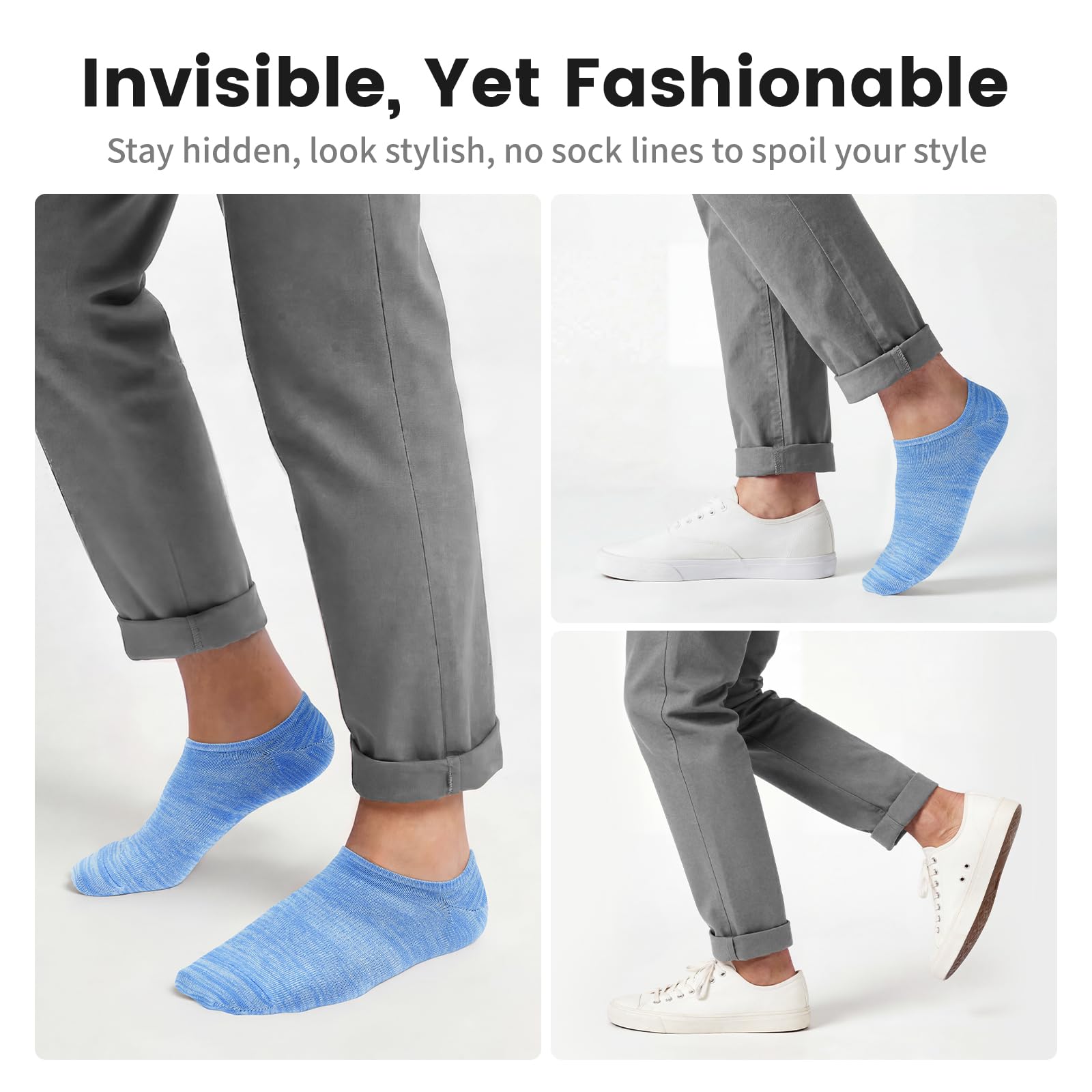 No Show Socks Men, Low Cut Ankle Short Casual Cotton Socks with Non Slip Grips 6-10/11-13
