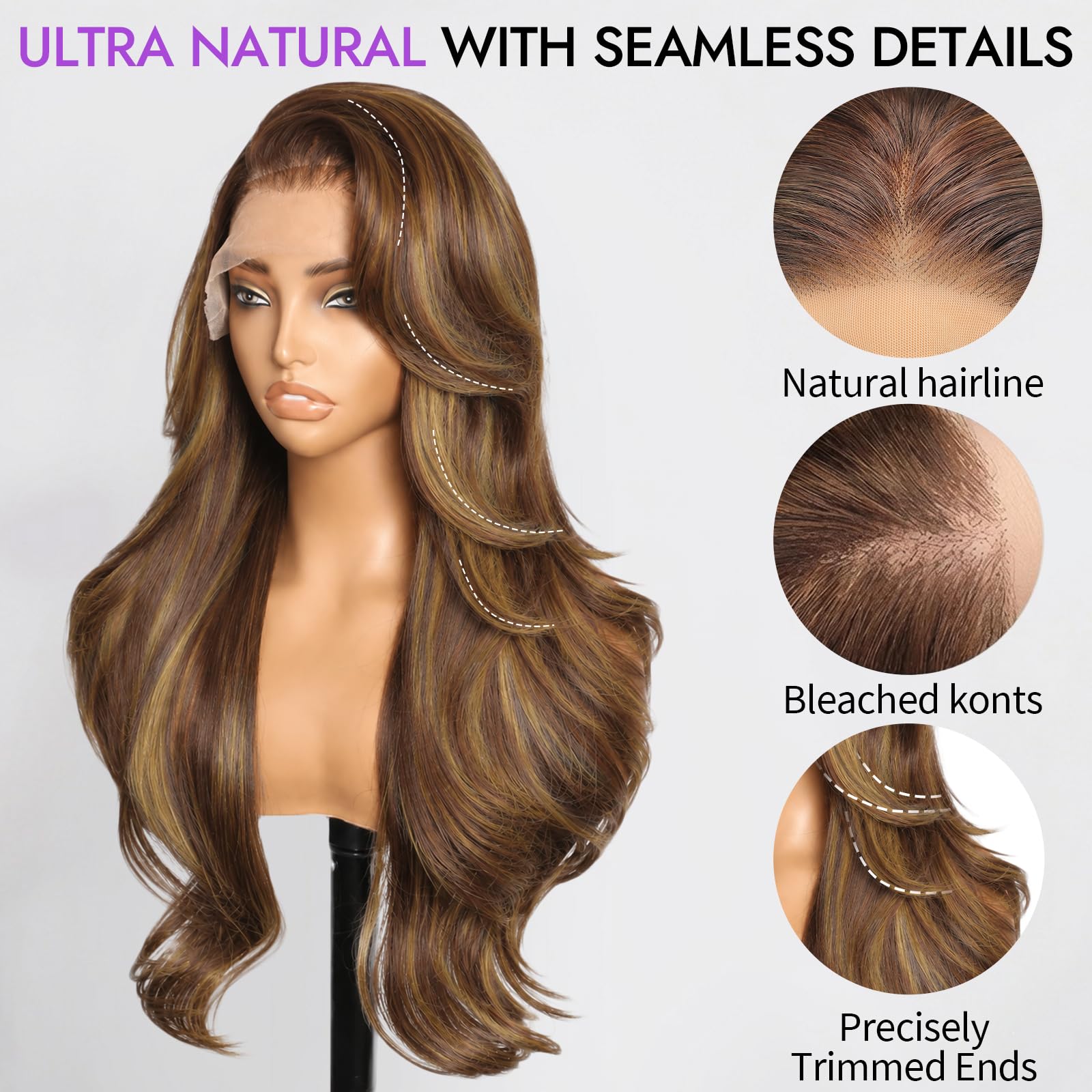 13x4 HD Lace Front Glueless Wigs for Women Black Long Layered Wave Wig Natural Hairline Heat Resistant Synthetic for Daily Use Beginner Friendly 26 Inch