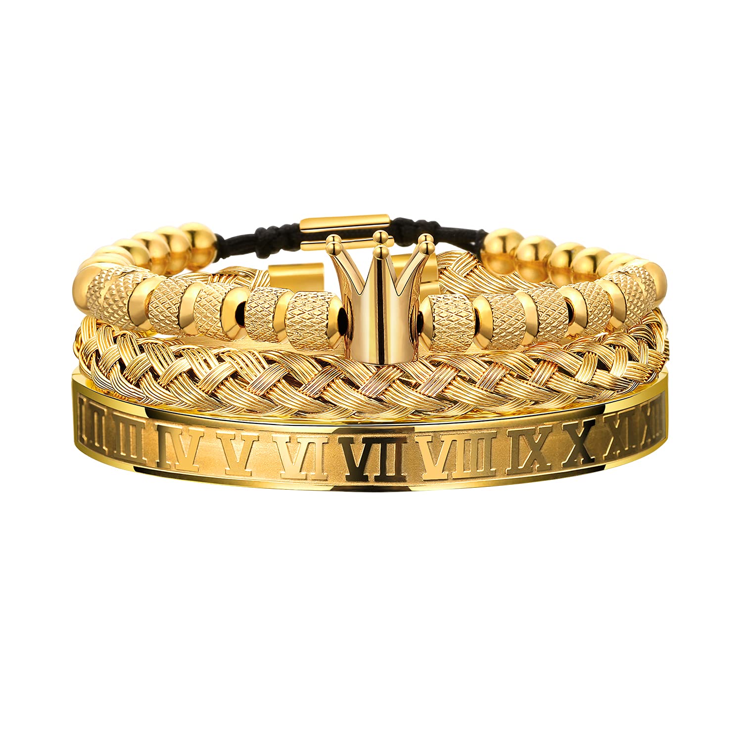 3PCS Stainless Steel Bracelets for Men Gold Roman Numeral Bangle Bracelet Twisted Cable Bracelet Adjustable Cuff Bracelet Mens Luxury Jewelry Bracelets Gifts