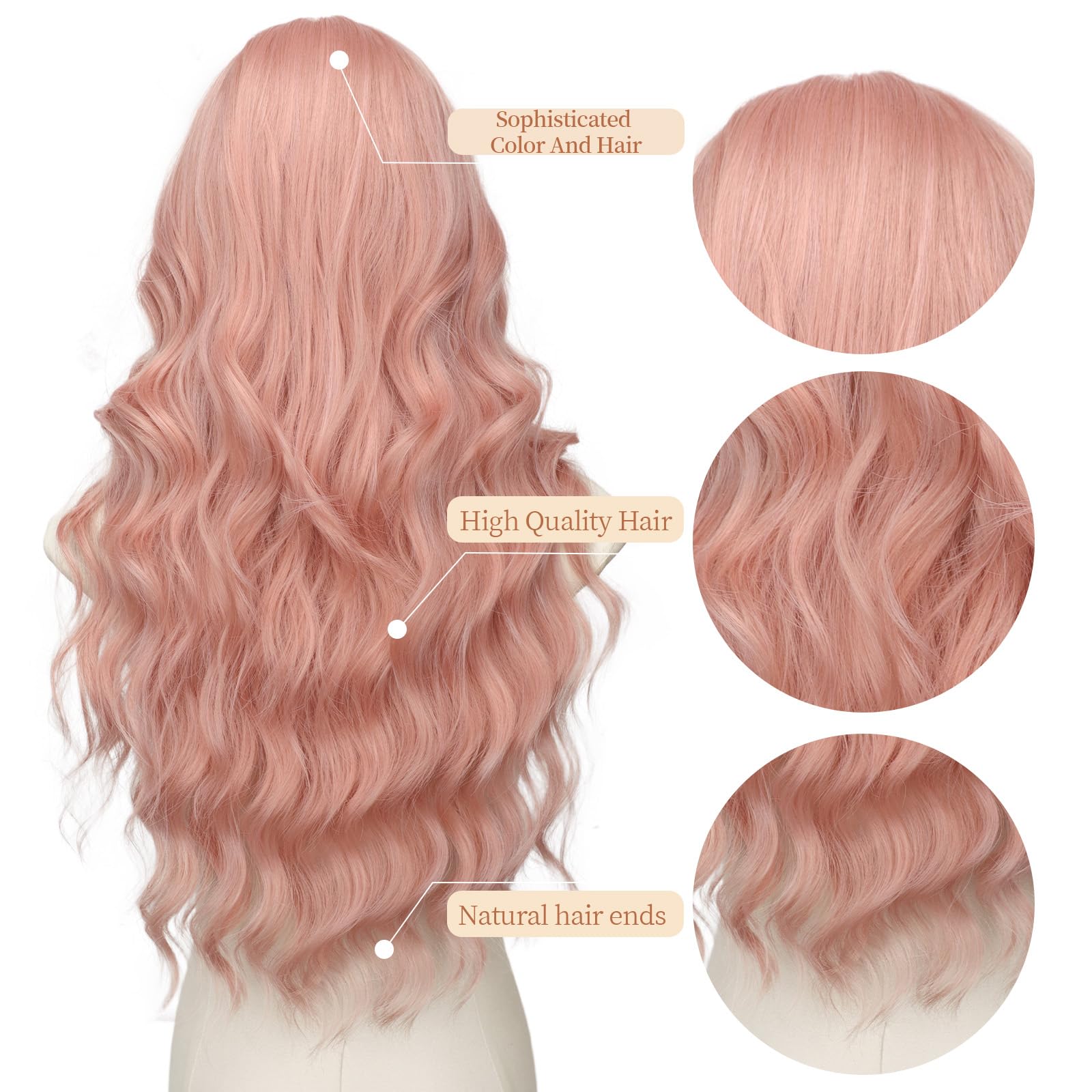 Long Brown Mixed Blonde Wavy Wig 4x1 Lace Natural Hairline Middle Part Curly Heat-Resistant Synthetic Fiber for Women & Beginners Daily Party Use 26In