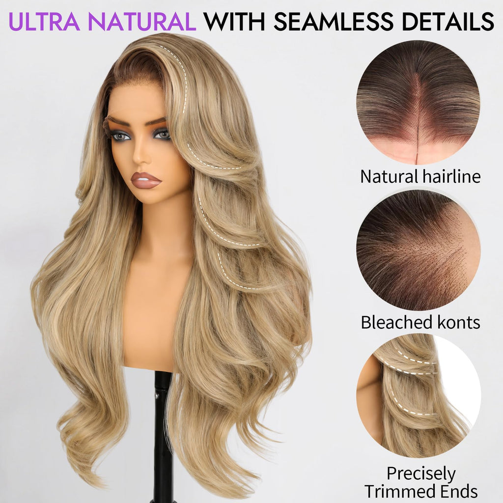 13x4 HD Lace Front Glueless Wigs for Women Black Long Layered Wave Wig Natural Hairline Heat Resistant Synthetic for Daily Use Beginner Friendly 26 Inch