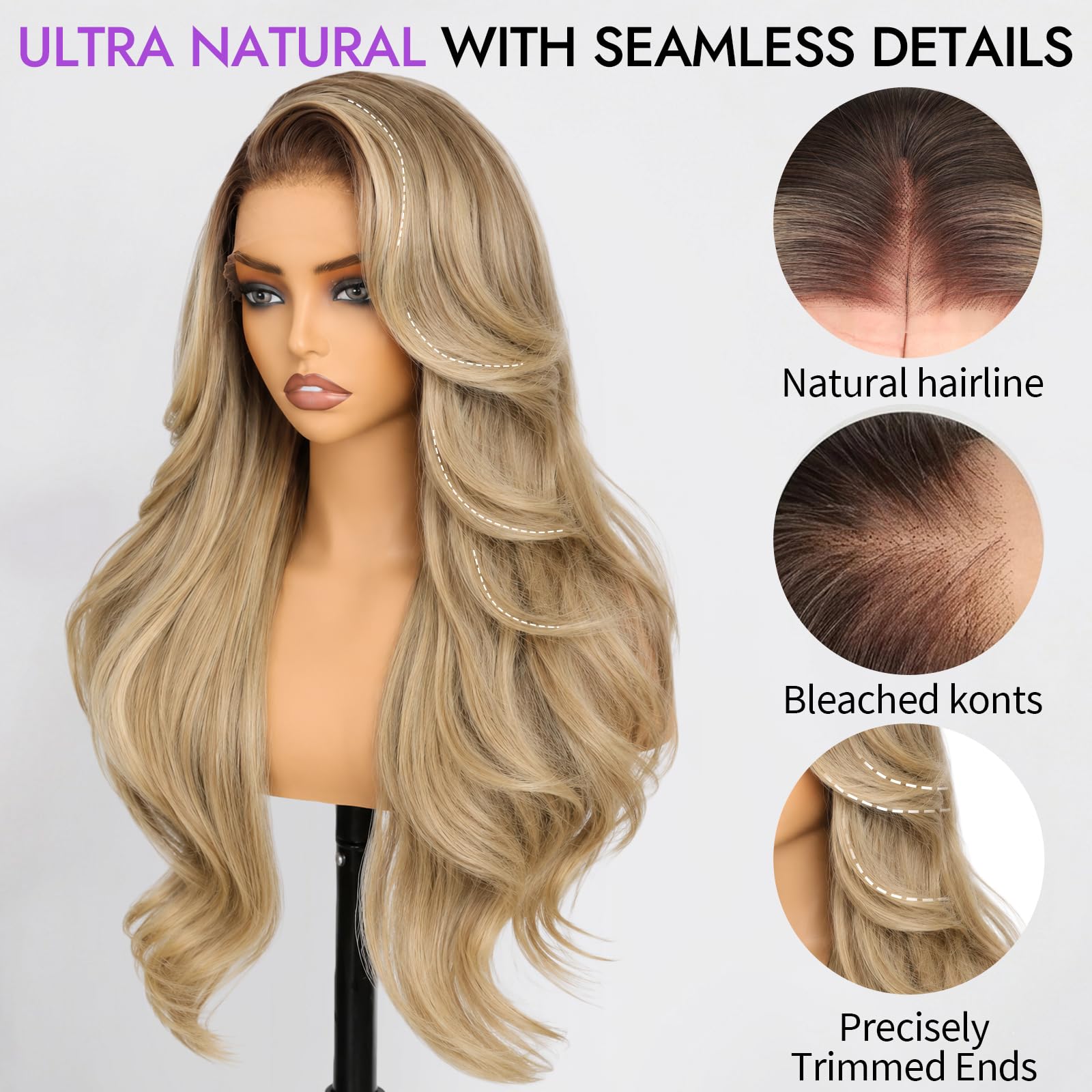 13x4 HD Lace Front Glueless Wigs for Women Black Long Layered Wave Wig Natural Hairline Heat Resistant Synthetic for Daily Use Beginner Friendly 26 Inch