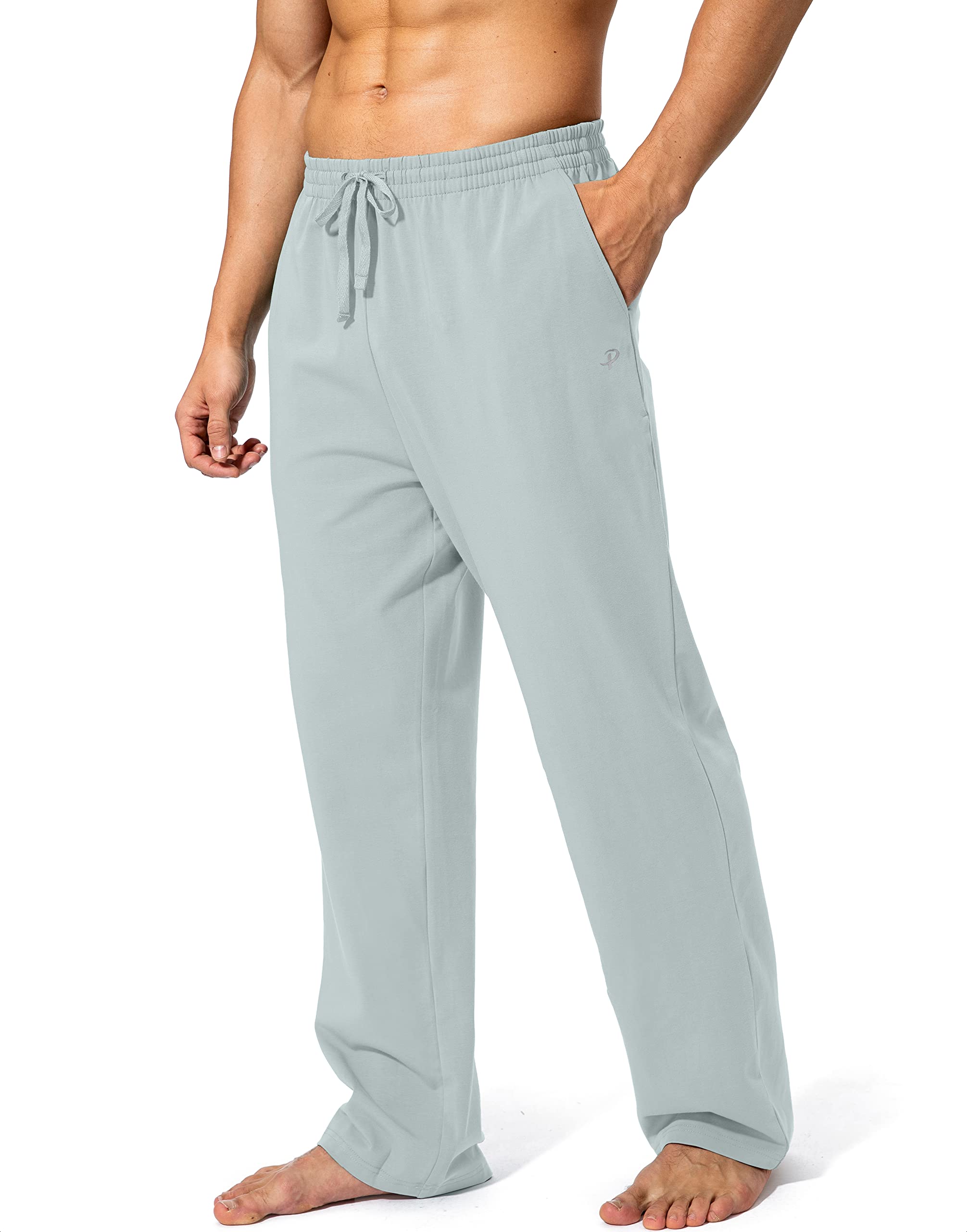 Men's Cotton Yoga Sweatpants Athletic Lounge Pants Open Bottom Casual Jersey Pants for Men with Pockets