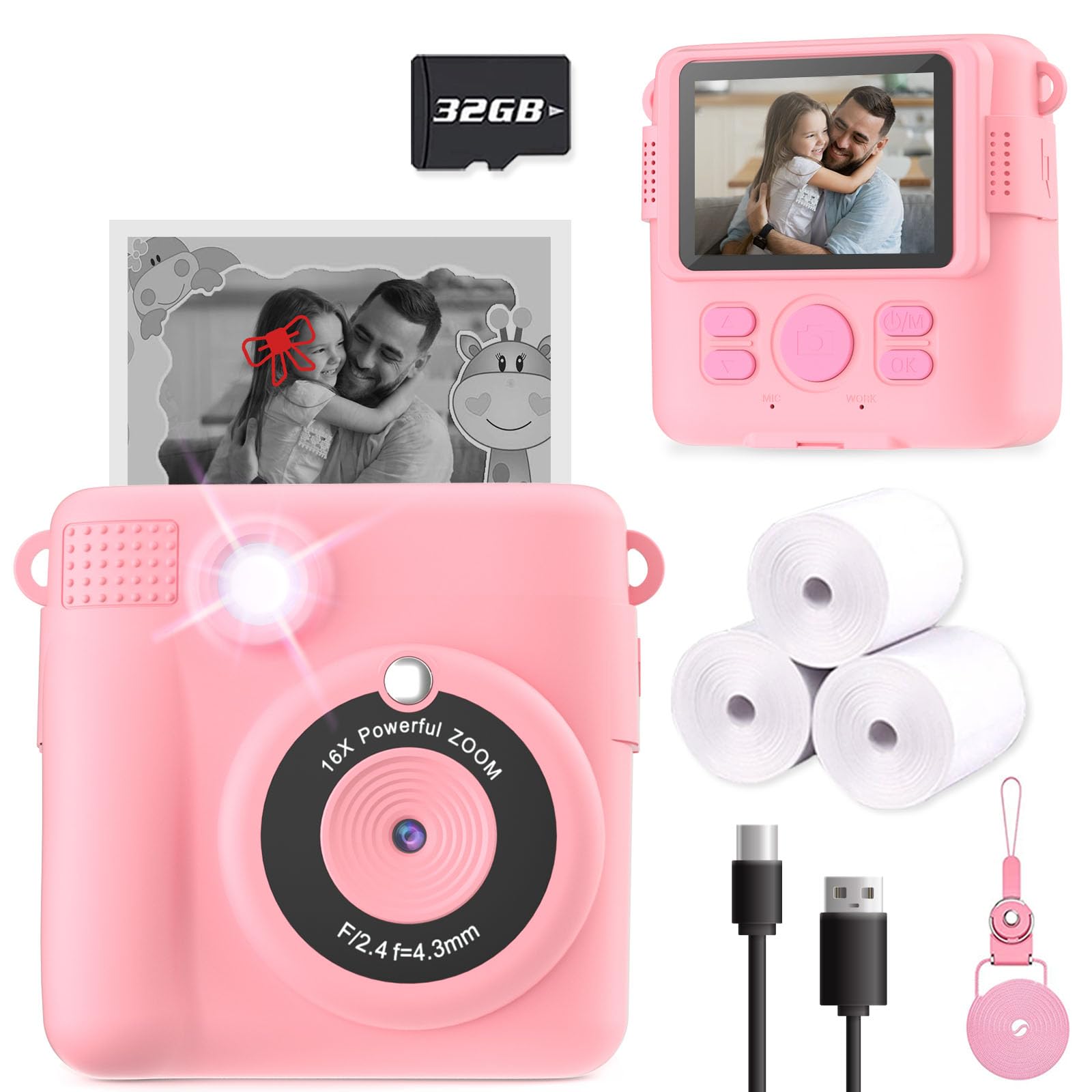 ESOXOFFORE Instant Print Camera for Kids, Christmas Birthday Gifts for Girls Boys Age 3-12,Kids Digital Cameras for Toddler, Portable Toy for 3 4 5 6 7 8 9 10 Year Old Girl with 32GB SD Card-Purple