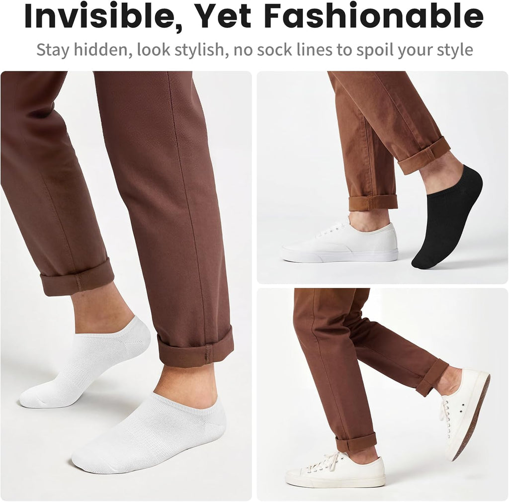 No Show Socks Men, Low Cut Ankle Short Casual Cotton Socks with Non Slip Grips 6-10/11-13