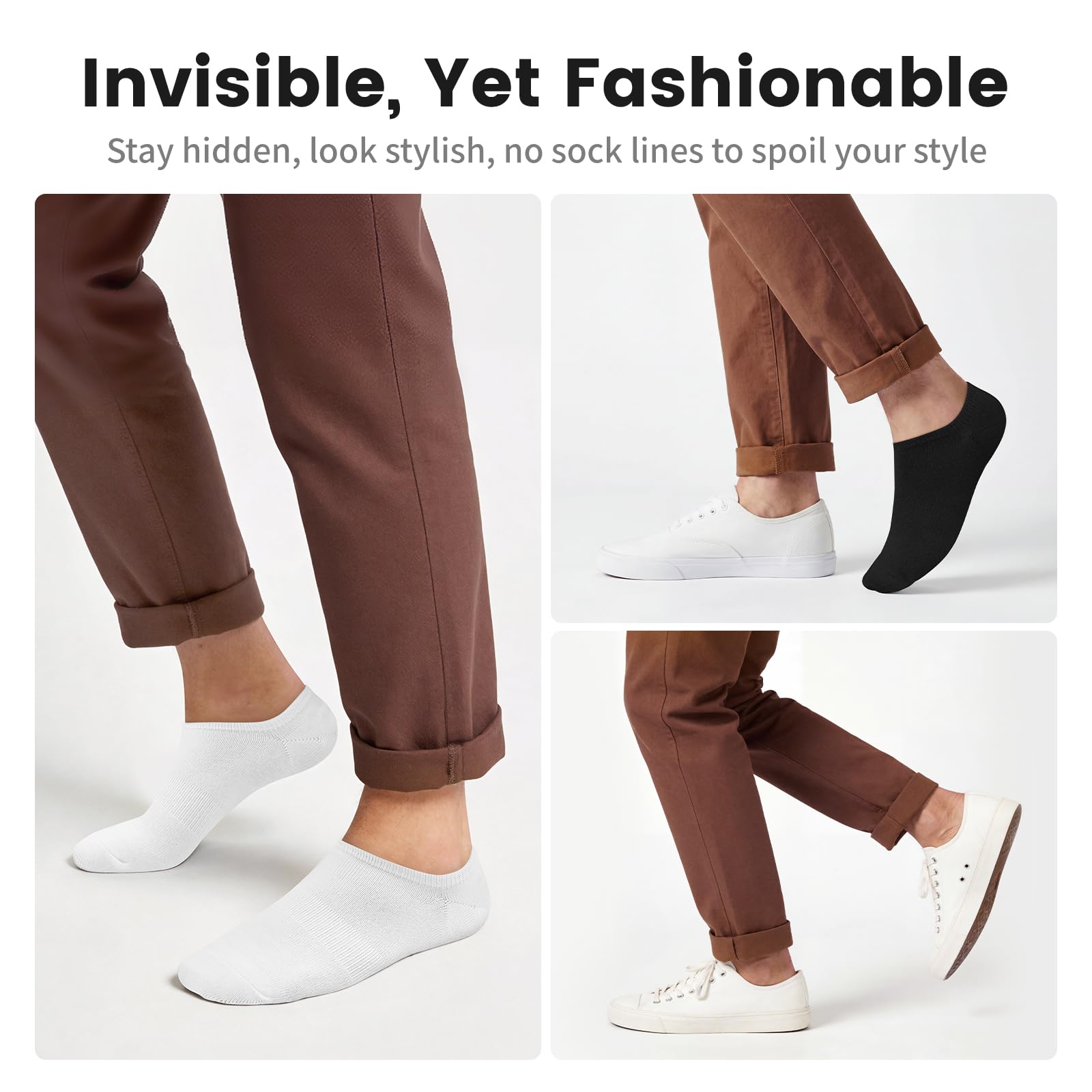 No Show Socks Men, Low Cut Ankle Short Casual Cotton Socks with Non Slip Grips 6-10/11-13