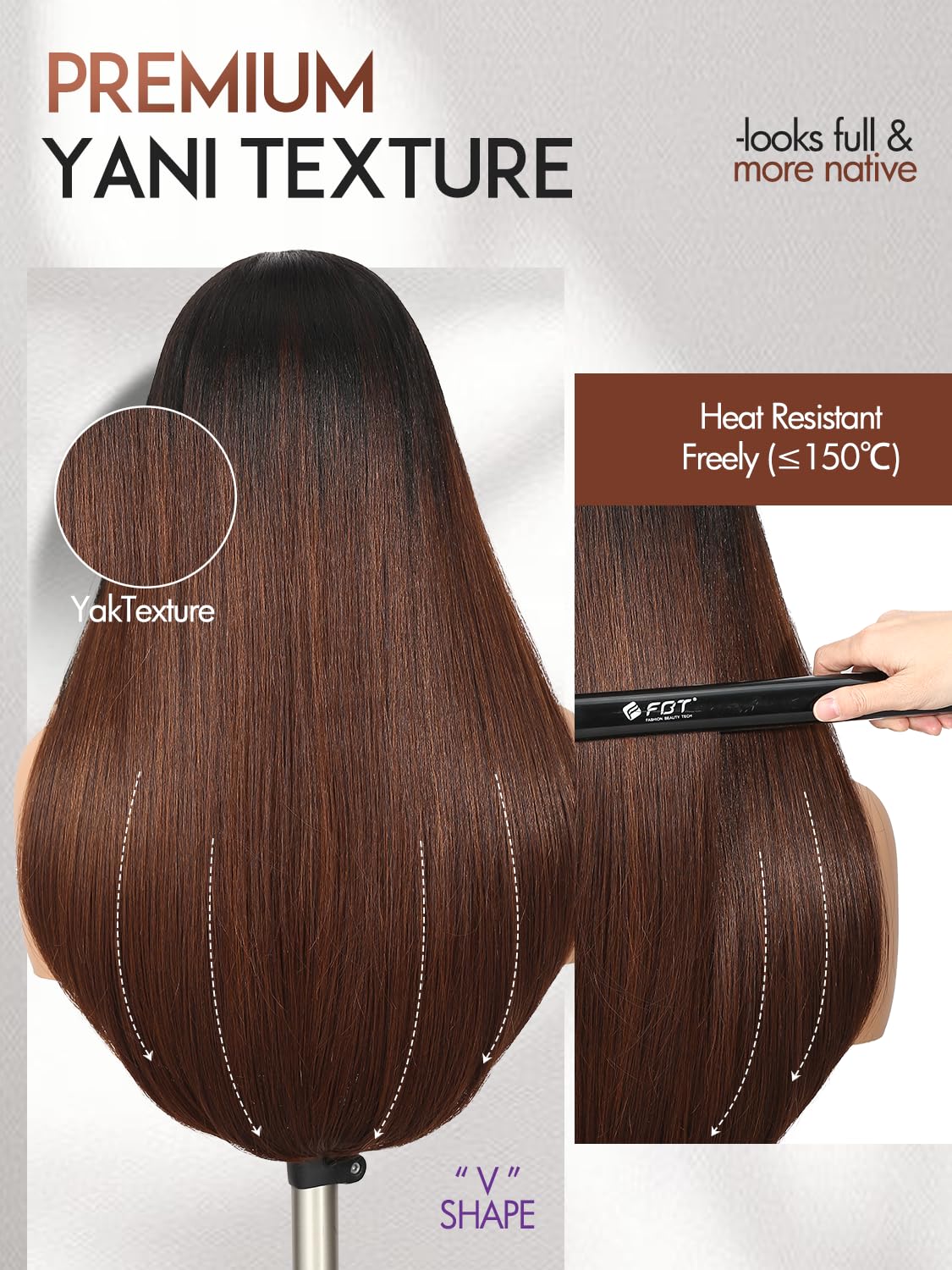 Yaki Straight Layered U Part Wigs V Part Glueless Clip in Half Wigs for Women Realistic Natural Looking Heat Resistant Synthetic Hair(24inch,Natural Black)