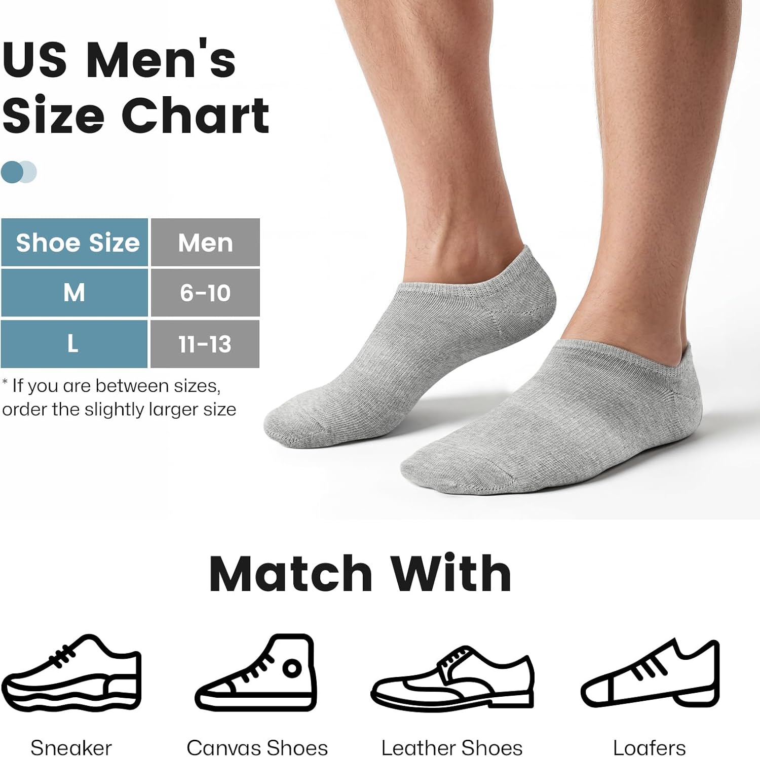 No Show Socks Men, Low Cut Ankle Short Casual Cotton Socks with Non Slip Grips 6-10/11-13