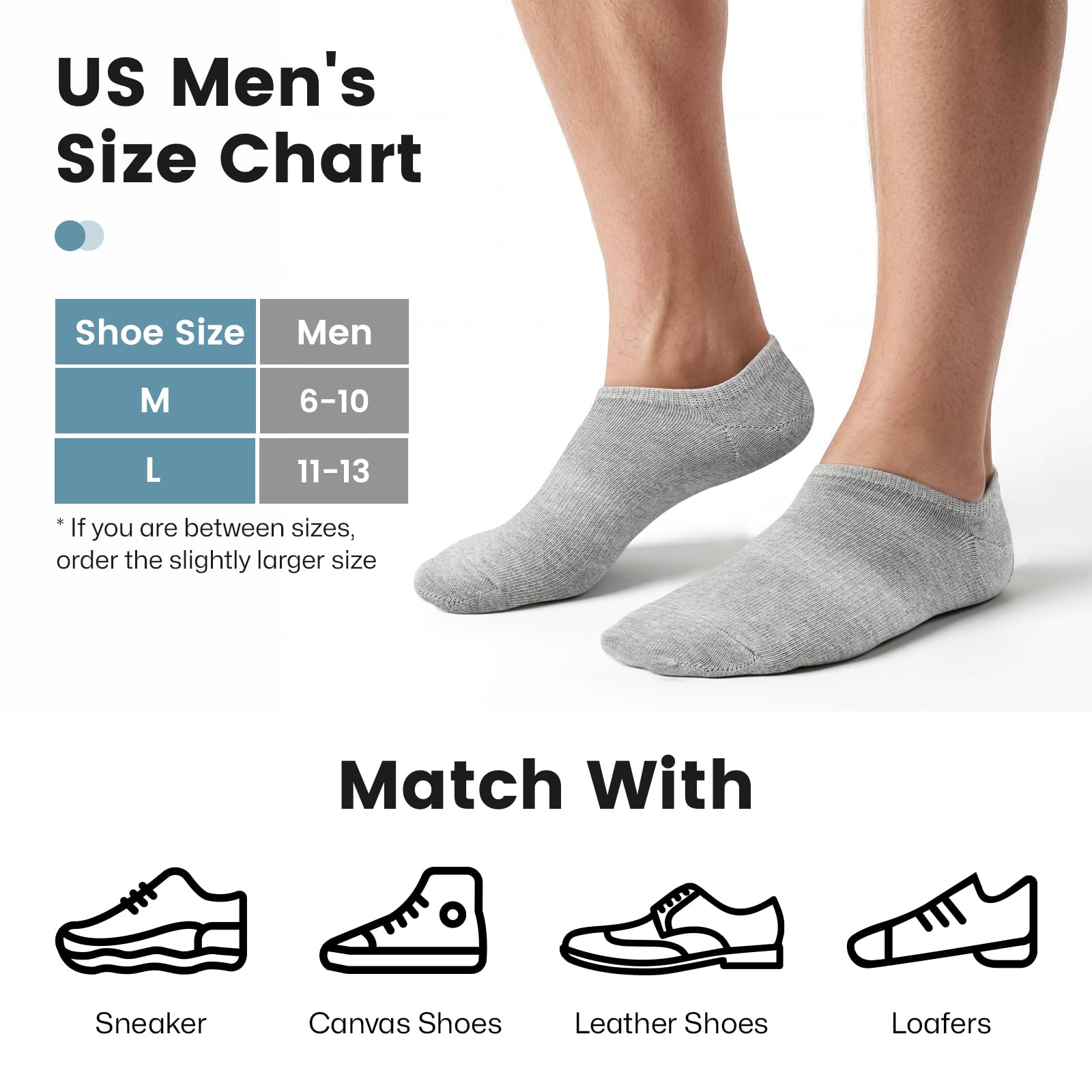 No Show Socks Men, Low Cut Ankle Short Casual Cotton Socks with Non Slip Grips 6-10/11-13