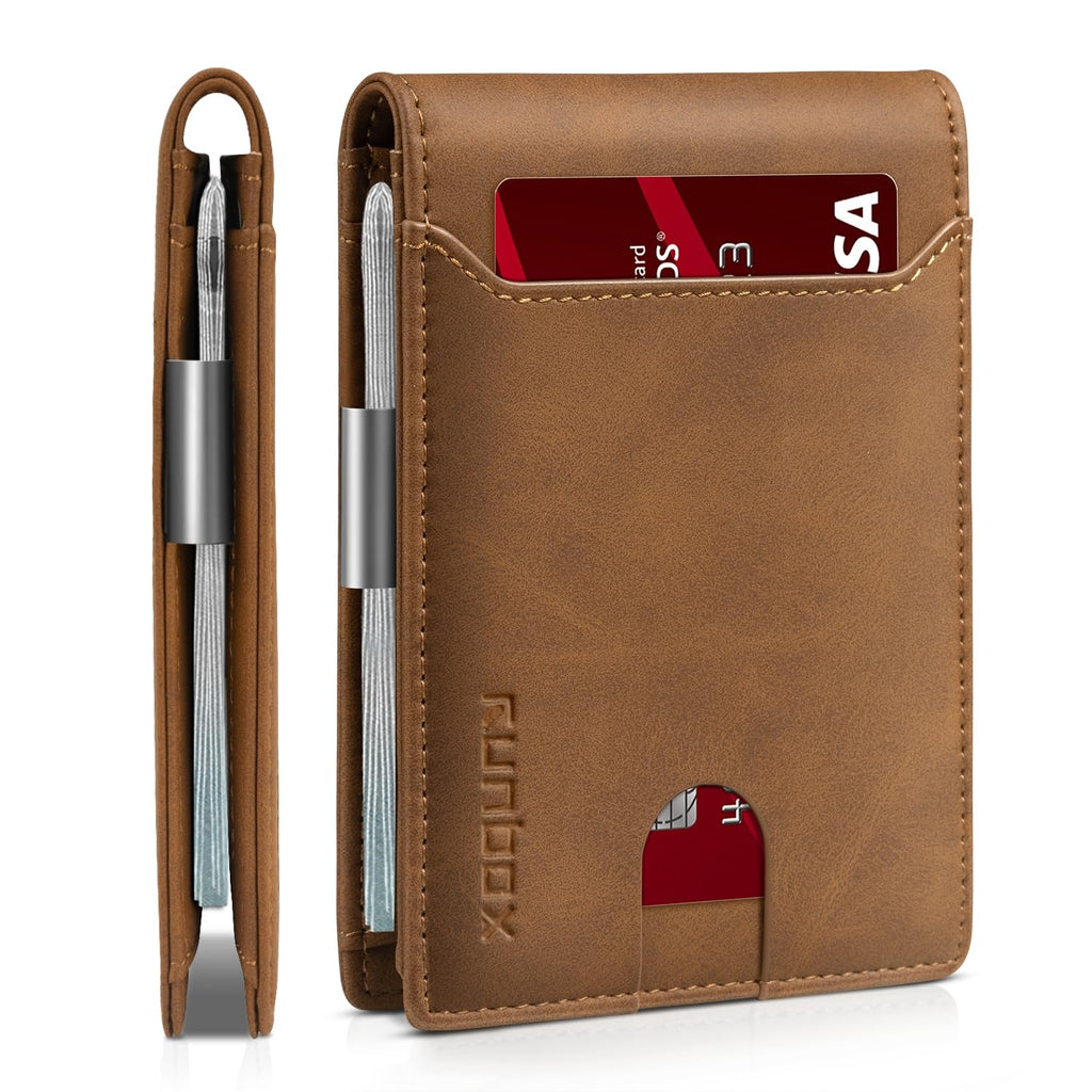 Slim Wallets for Men - Leather Money Clip Mens Wallet - RFID Blocking Front Pocket Bifold Wallet - Thin Credit Card Holder with Gift Box
