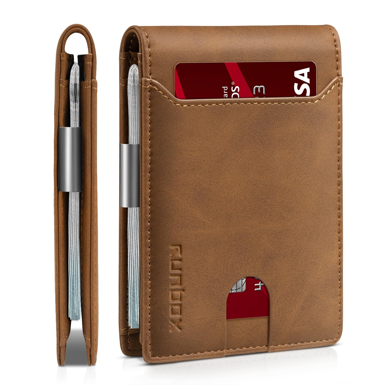 Slim Wallets for Men - Leather Money Clip Mens Wallet - RFID Blocking Front Pocket Bifold Wallet - Thin Credit Card Holder with Gift Box