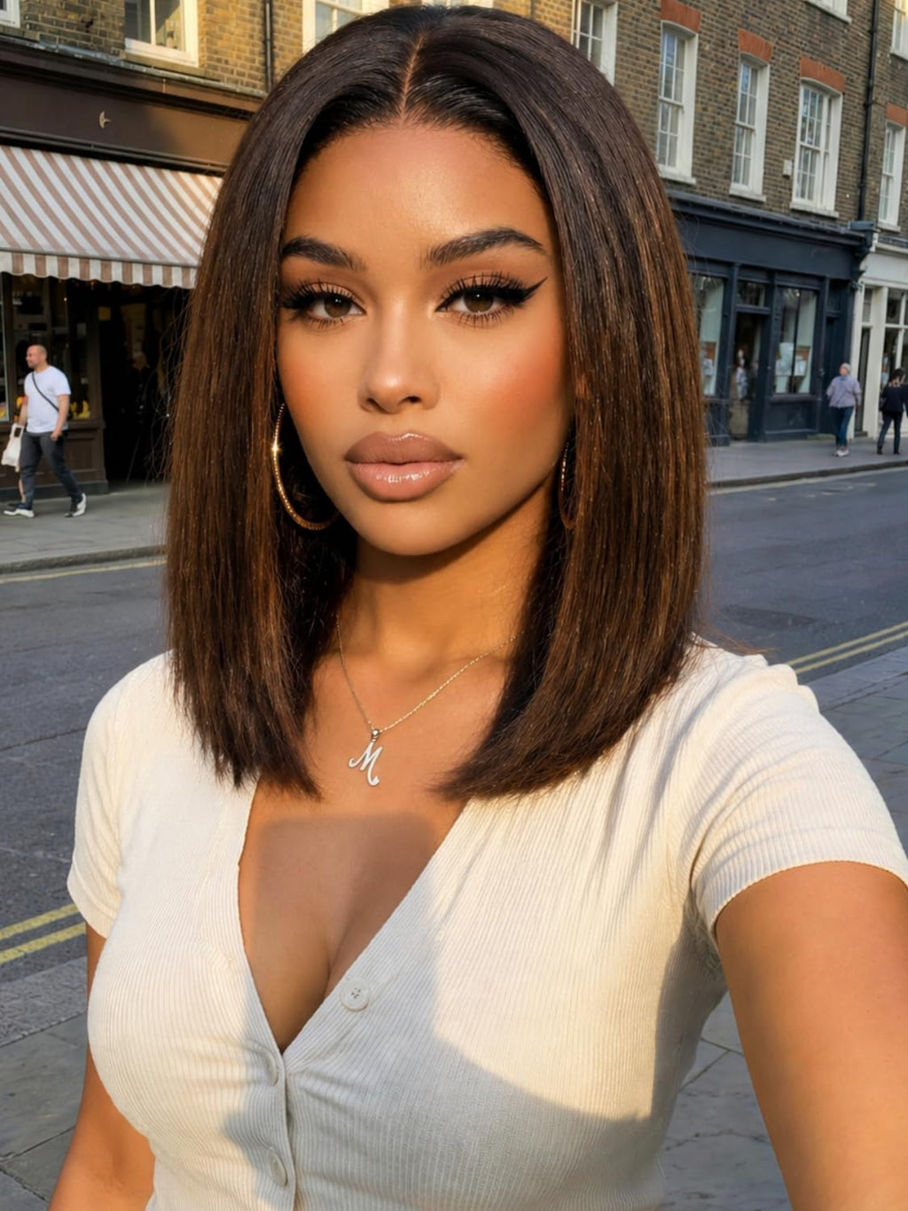 Golden Brown Highlight Glueless Yaki Straight Precut 7x5 Lace Front Wigs Human Hair Drawstring Ombre Pre Plucked Bleached Knots 30S Ready to Wear and Go Wig with Dark Roots 16Inch