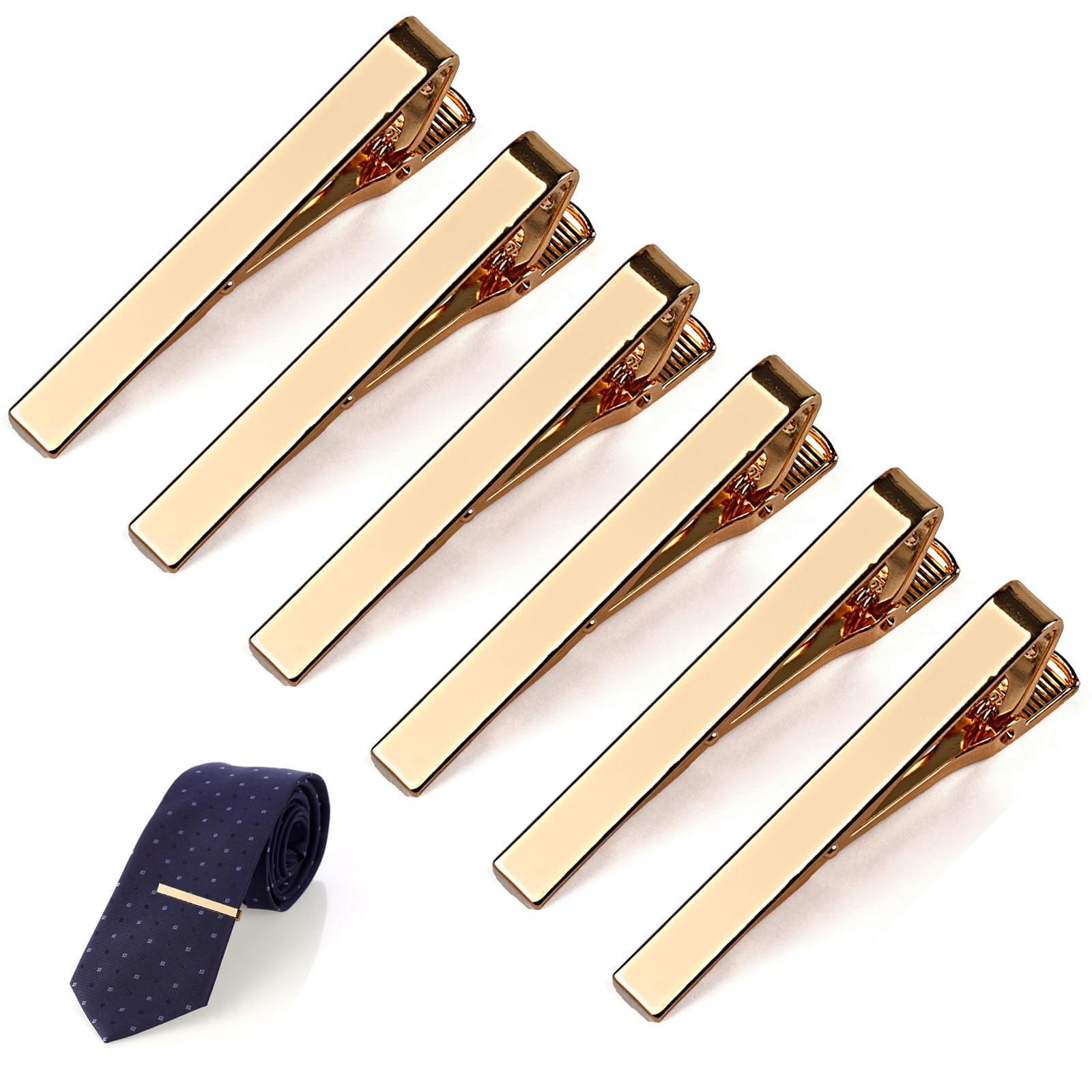 6 Pcs Tie Clips for Men, Classic Shiny & Glossy Tie Bar, Ideal for Father, Husband, Boyfriend, Business, Wedding, Tie Pins with Gift Box
