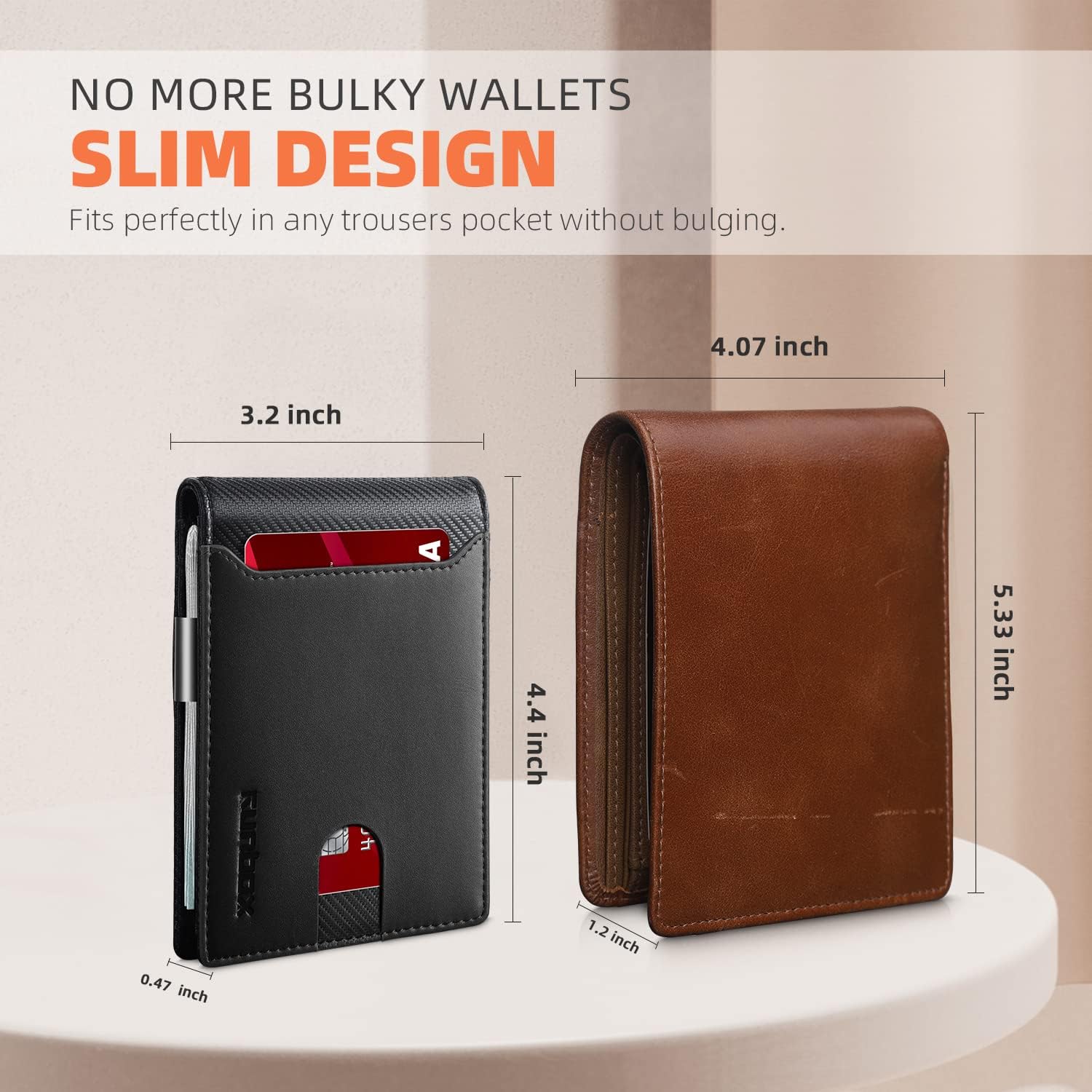 Slim Wallets for Men - Leather Money Clip Mens Wallet - RFID Blocking Front Pocket Bifold Wallet - Thin Credit Card Holder with Gift Box