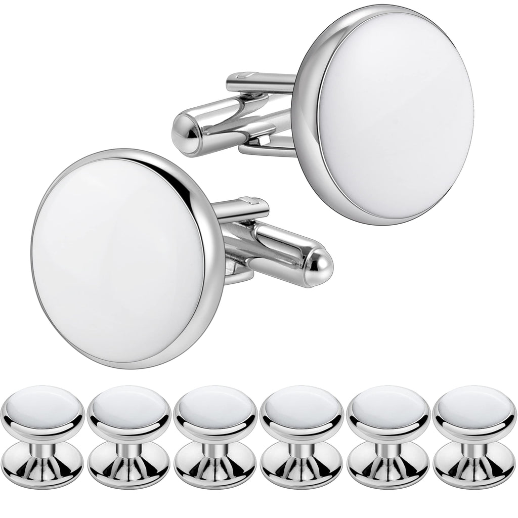 Men’s Cufflinks and Tuxedo Studs Set with Gift Box; Men’s Jewelry or Accessories Suitable for Black Suit White Shirts Vest and Red Bow tie on Wedding or Anniversary and Birthday