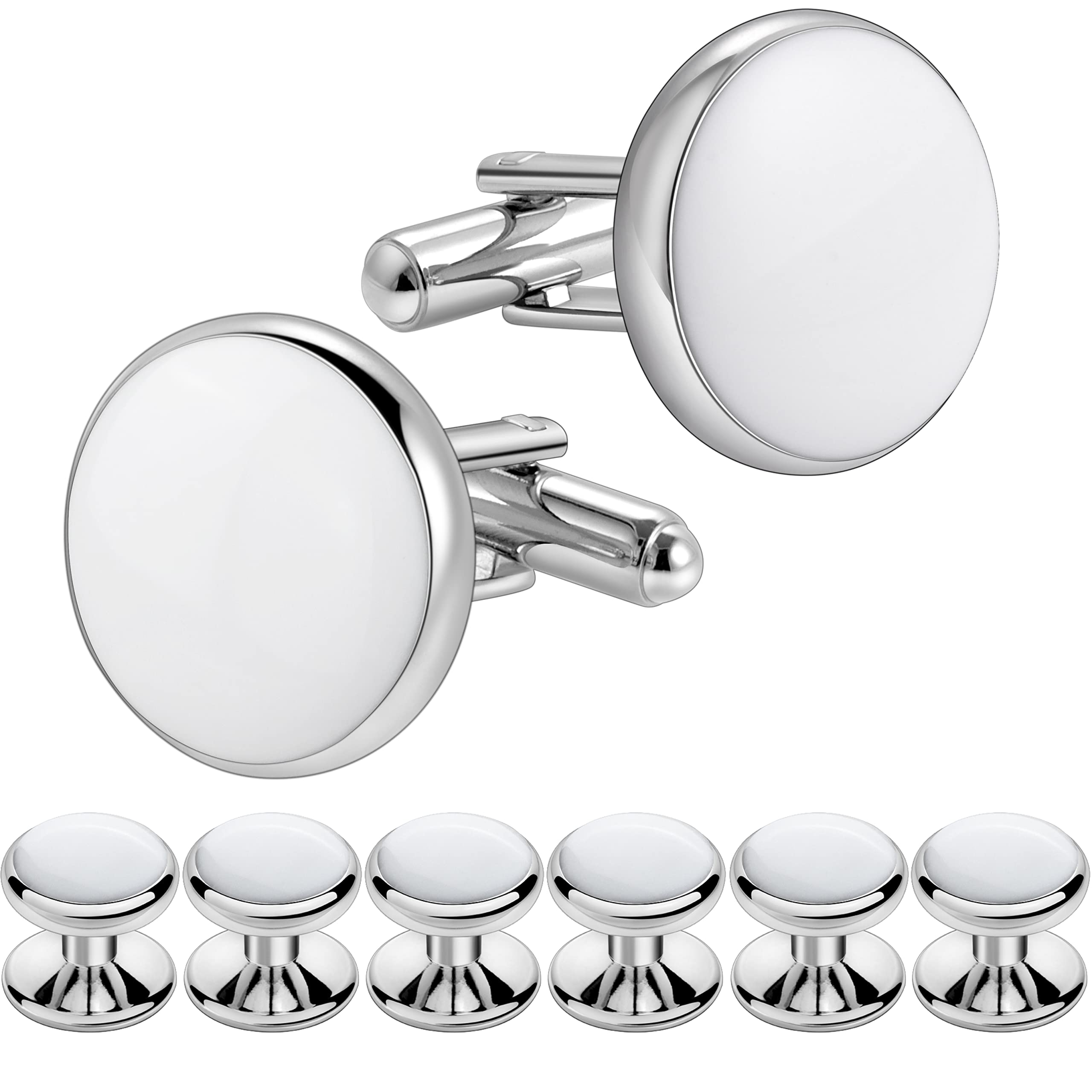 Men’s Cufflinks and Tuxedo Studs Set with Gift Box; Men’s Jewelry or Accessories Suitable for Black Suit White Shirts Vest and Red Bow tie on Wedding or Anniversary and Birthday