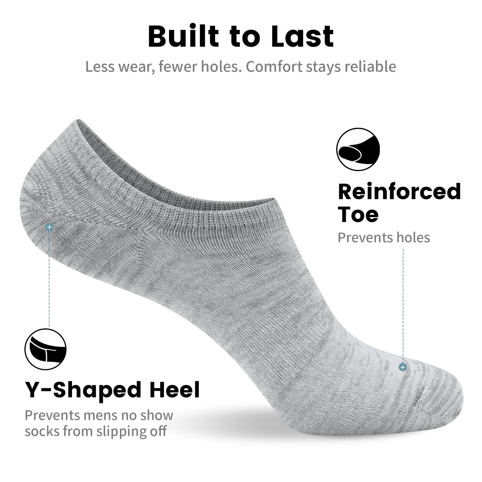 No Show Socks Men, Low Cut Ankle Short Casual Cotton Socks with Non Slip Grips 6-10/11-13