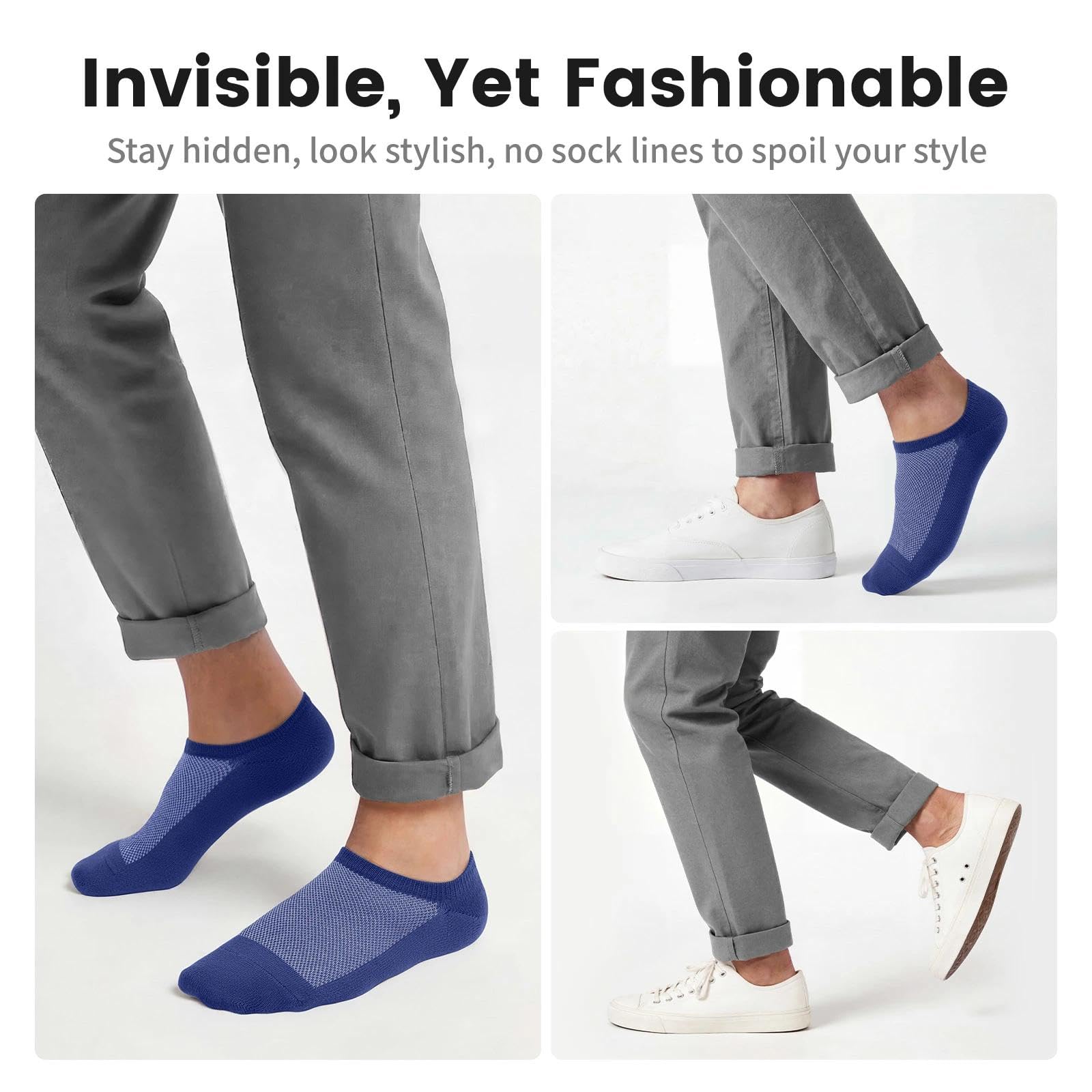 No Show Socks Men, Low Cut Ankle Short Casual Cotton Socks with Non Slip Grips 6-10/11-13