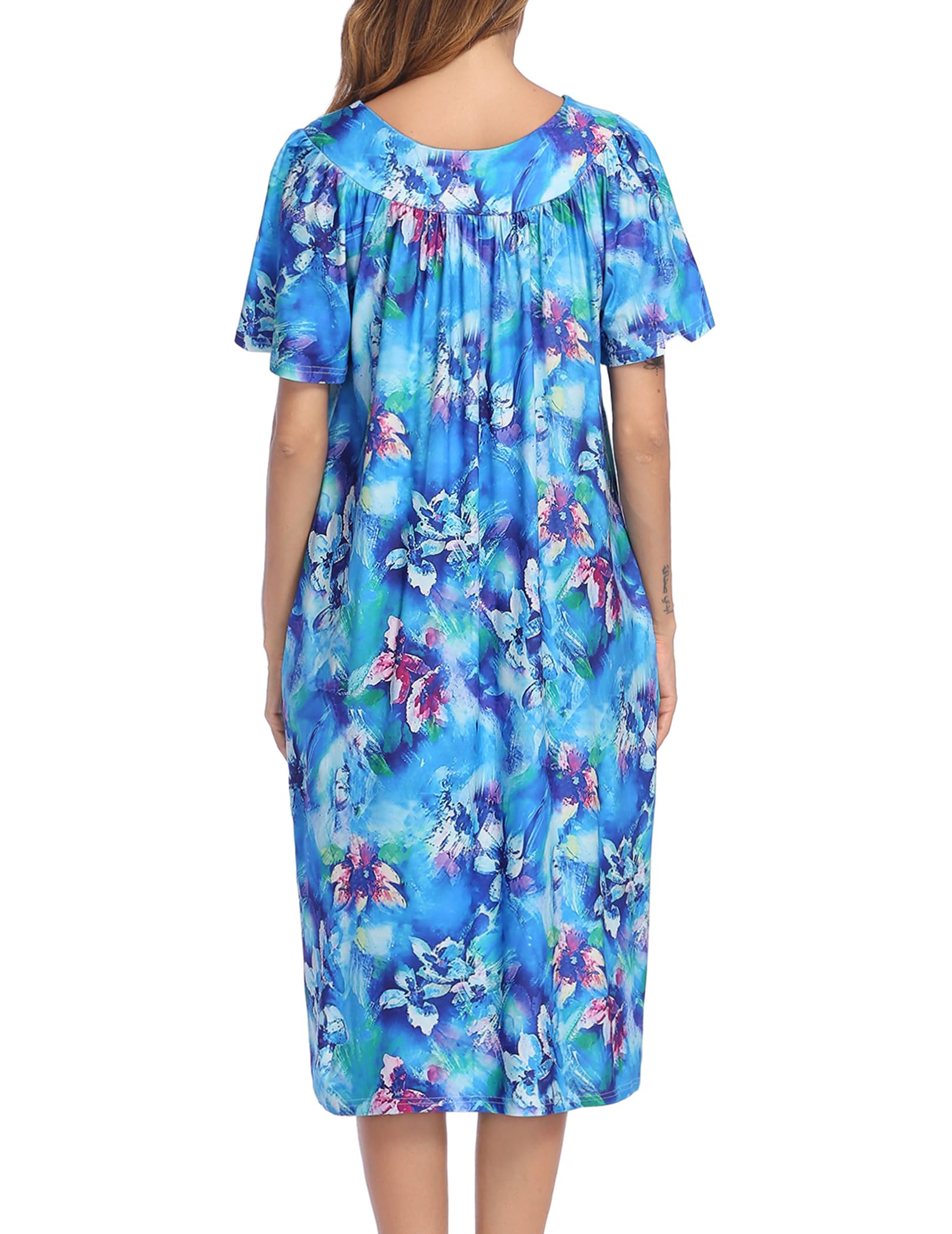 2 Pack House Dresses for Women with Pockets Short Sleeve Moo Moos Floral Print Mumu Dresses