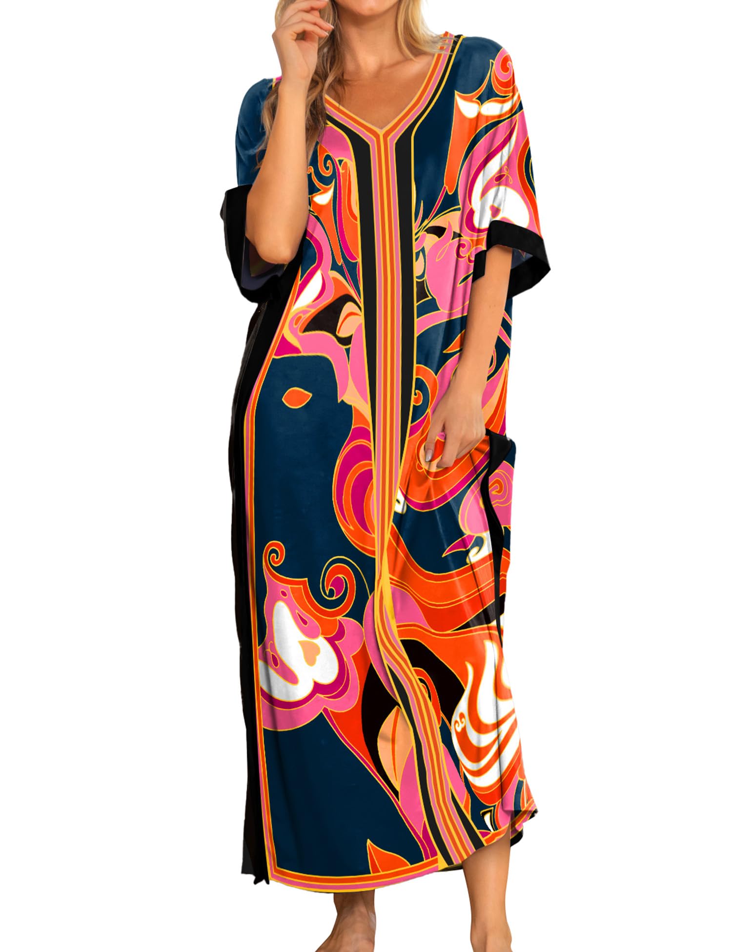 Women Nightgowns Cotton Caftan House Dress Short Sleeve Sleepwear Vacation Beach Moo Moos Dress with Pockets