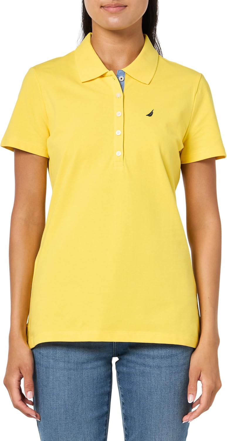 Nautica Women's 5-Button Short Sleeve Breathable 100% Cotton Polo Shirt