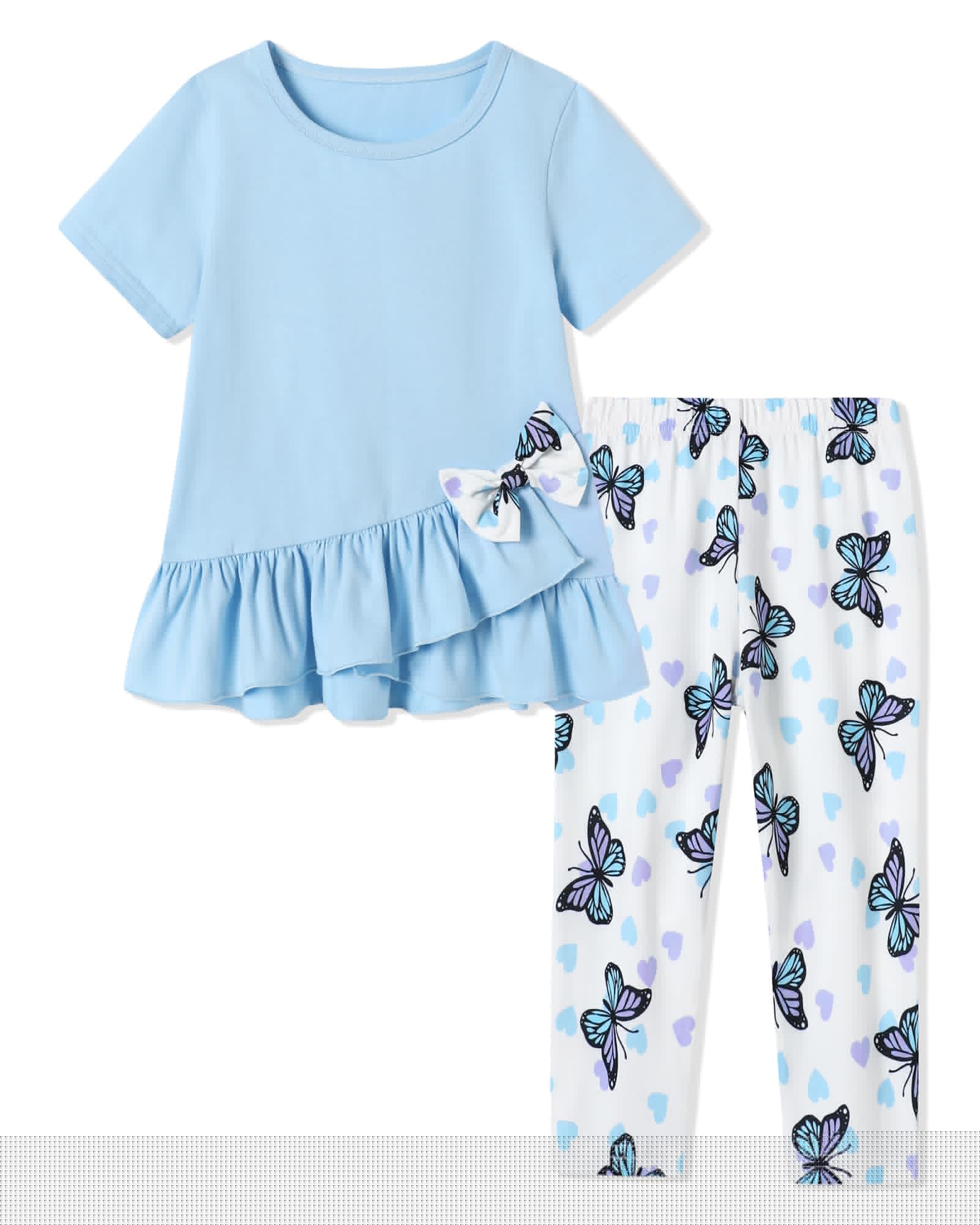 Toddler Girl Clothes 2-8Years Girls Outfit, Short Sleeve Ruffle Bowknot Top+Floral Capri Pants 2Pcs Spring Summer Set