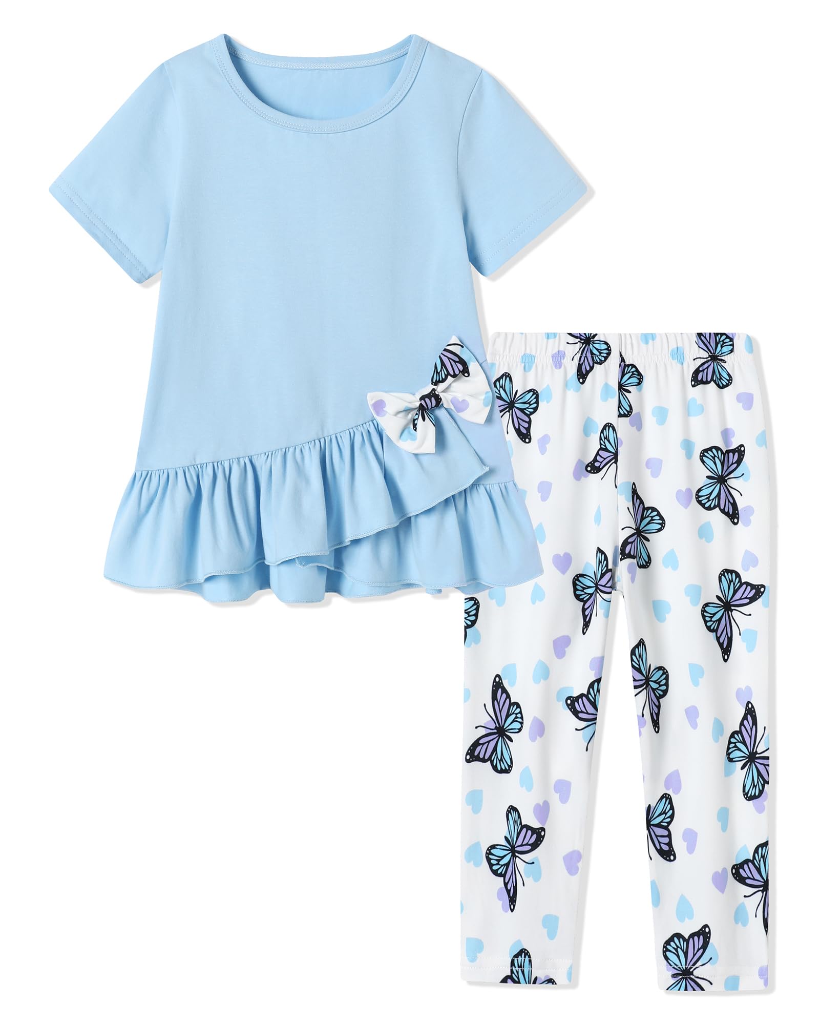 Toddler Girl Clothes 2-8Years Girls Outfit, Short Sleeve Ruffle Bowknot Top+Floral Capri Pants 2Pcs Spring Summer Set