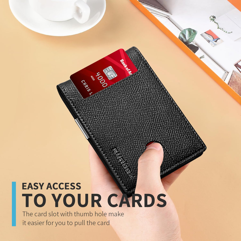 Slim Wallets for Men - Leather Money Clip Mens Wallet - RFID Blocking Front Pocket Bifold Wallet - Thin Credit Card Holder with Gift Box
