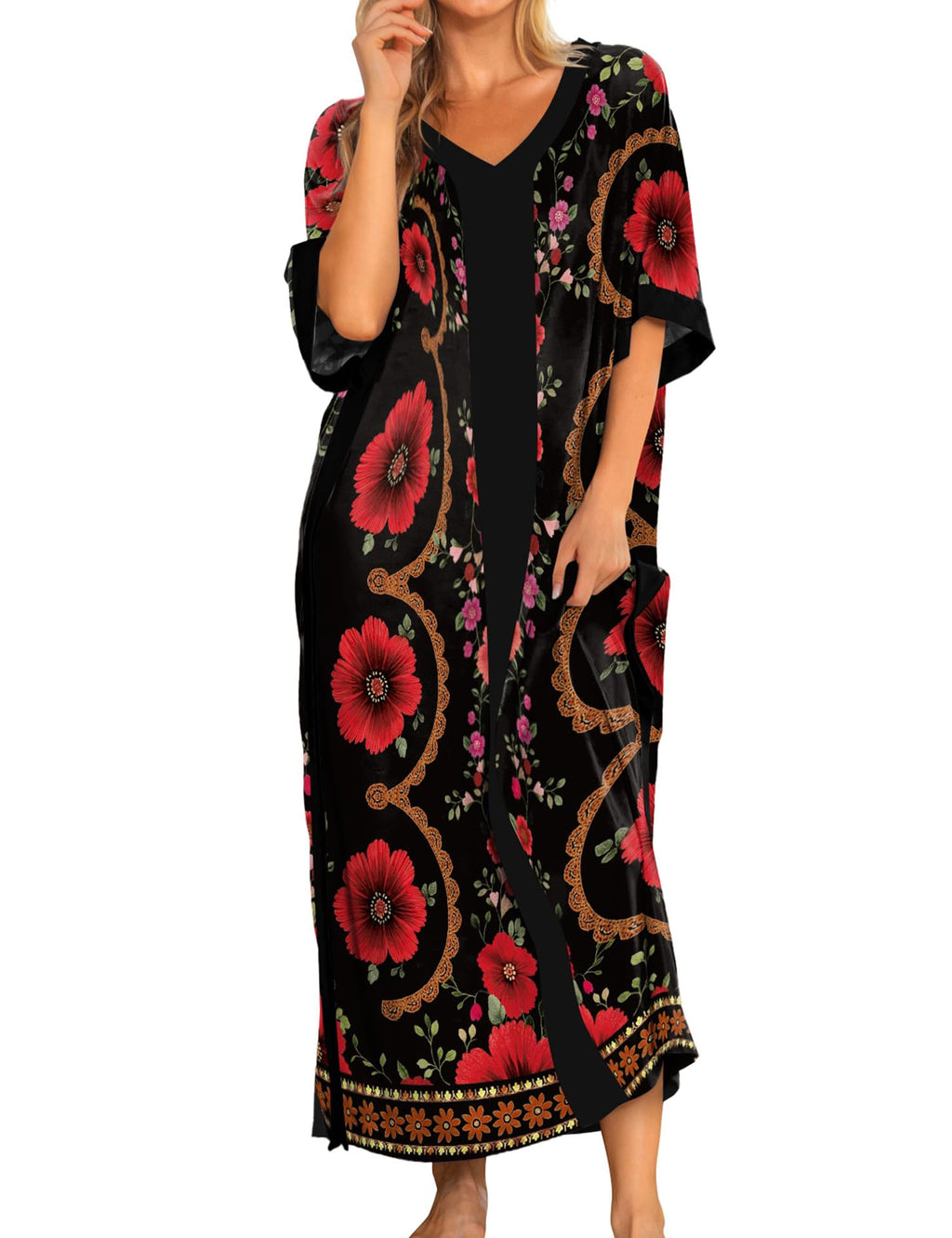Women Nightgowns Cotton Caftan House Dress Short Sleeve Sleepwear Vacation Beach Moo Moos Dress with Pockets