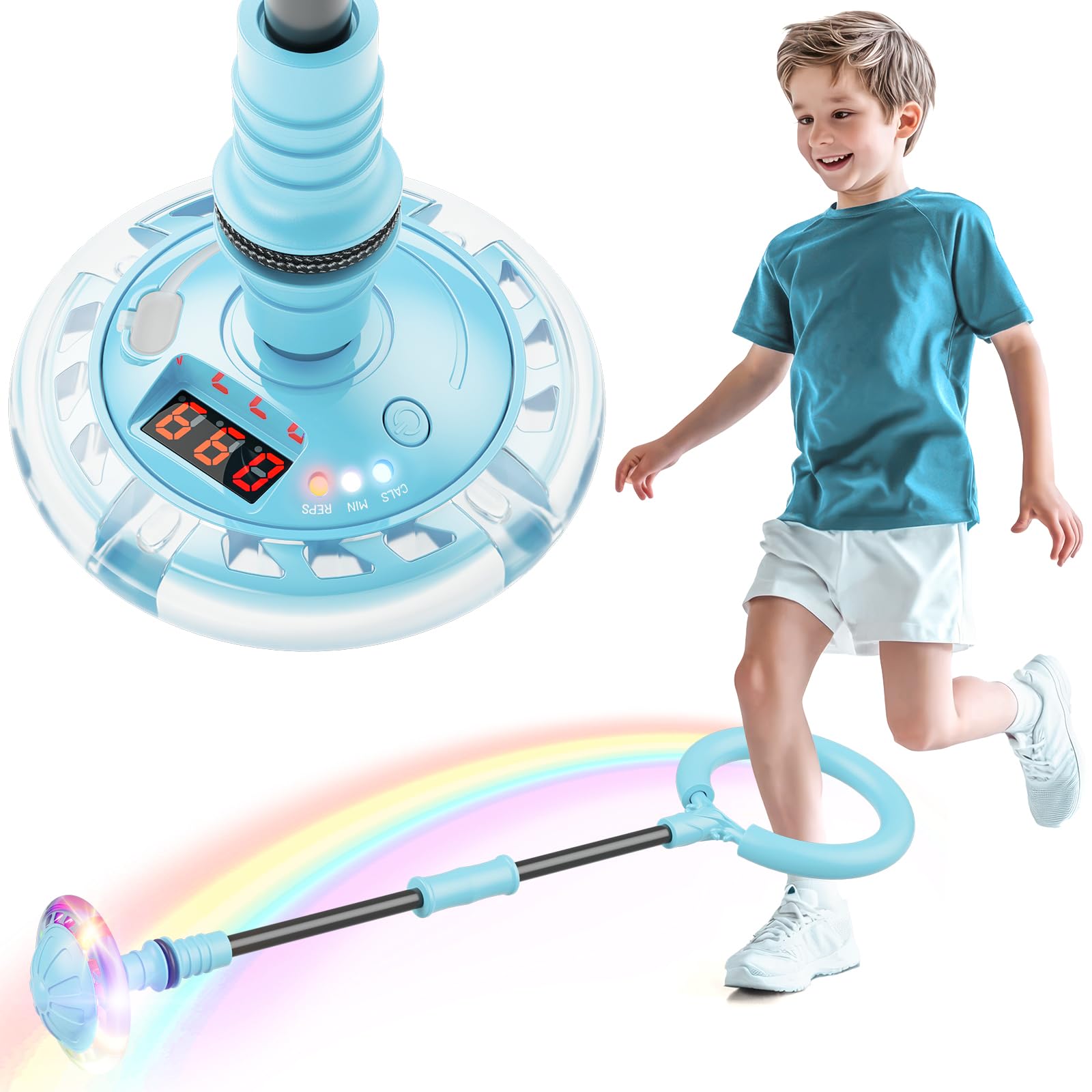 Flooyes Skip Ball for Kids, Ankle Skip Ball Toy with Counter, Timer and Cal Calculator, Girl Birthday Gifts for Age 6 7 8 9 10+, Rechargeable Colorful Flash Wheel Skip Ball for Girls Women